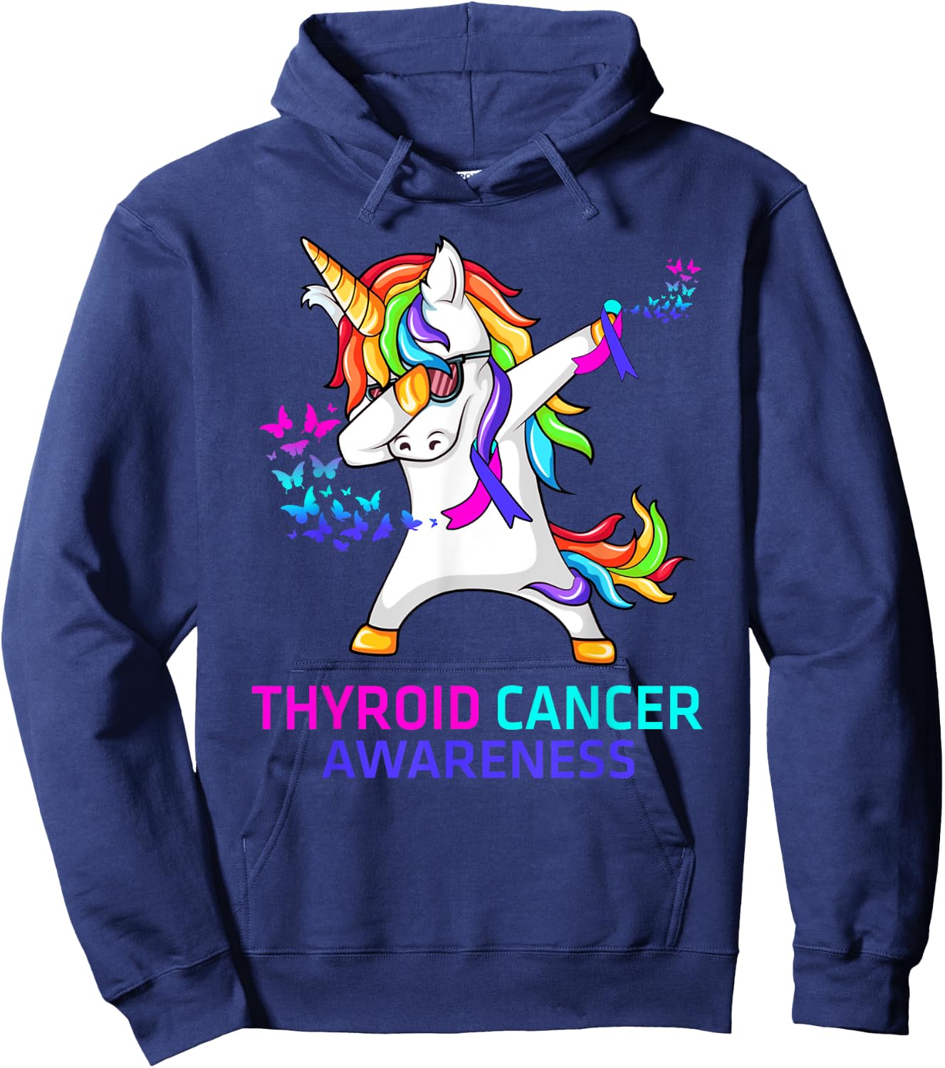 Inspirational Thyroid Cancer Awareness Unicorn Hoodie - Hoodie | Navy