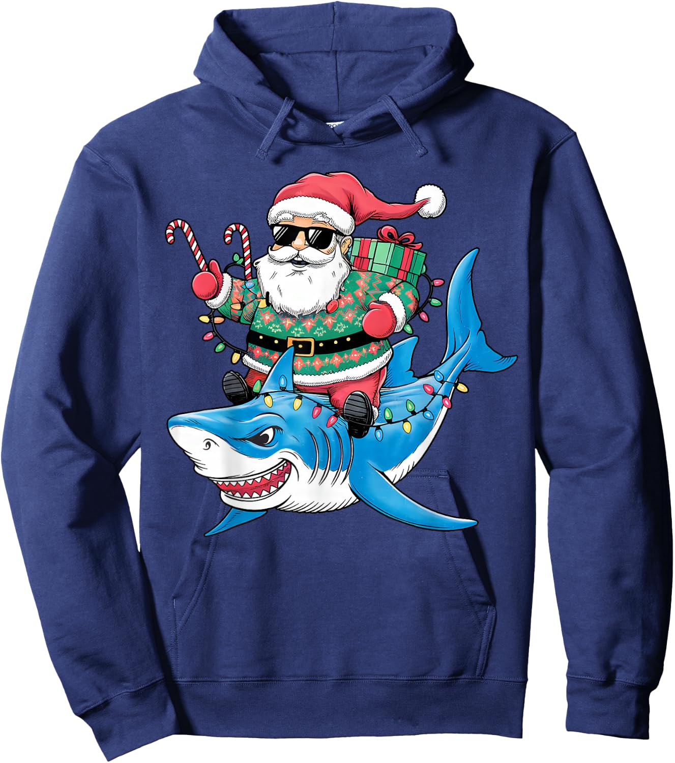 Merry Christmas Santa Claus Riding Shark Funny Christmas Hoodie - Hoodie | Navy