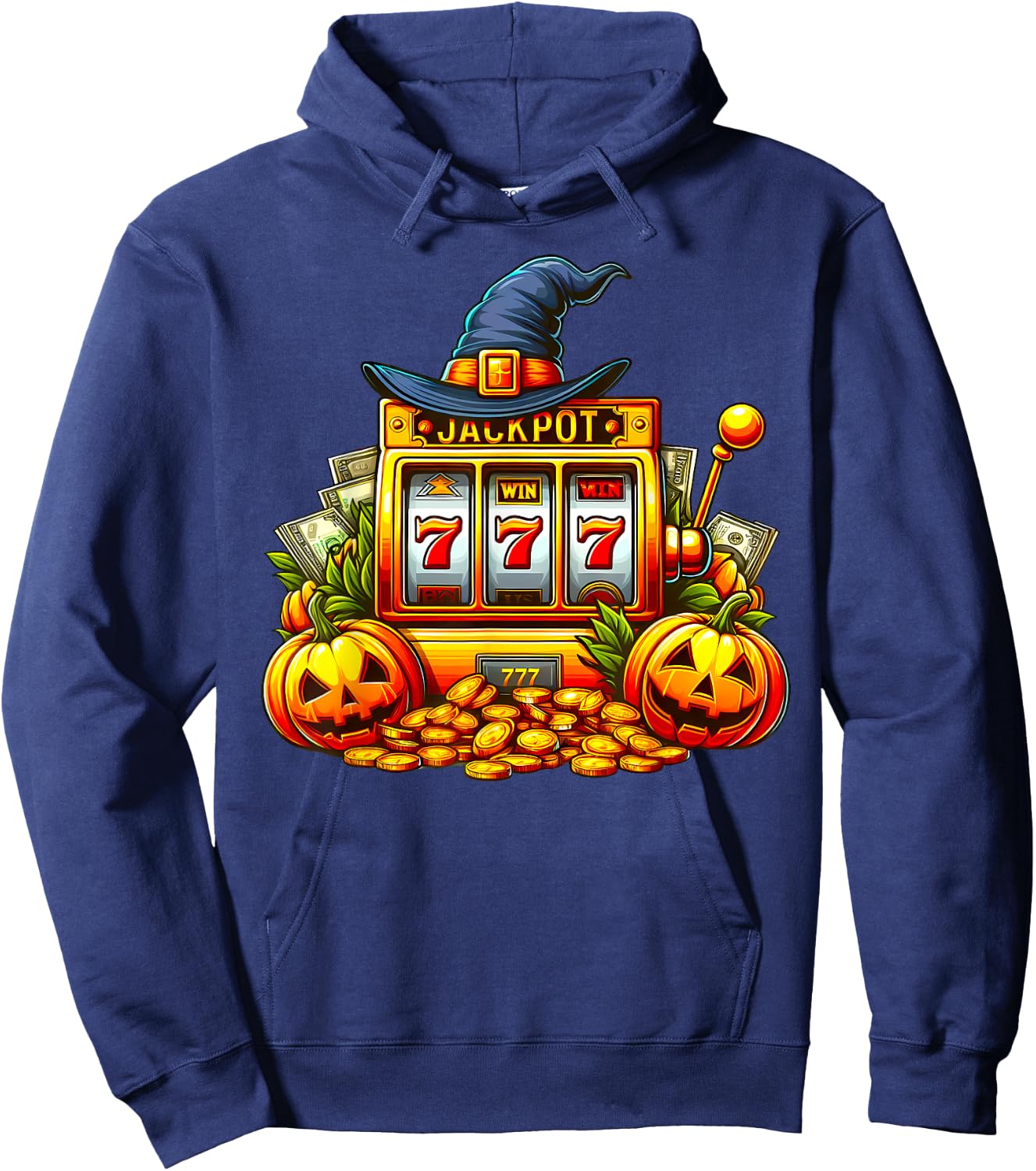 Halloween Slot Machine Casino Money Winner Pumpkins Jackpot Hoodie - Hoodie | Navy
