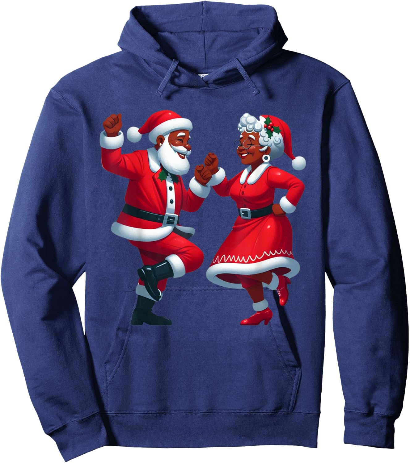Christmas Dancing Black African American Santa Mrs Claus Hoodie - Hoodie | Navy