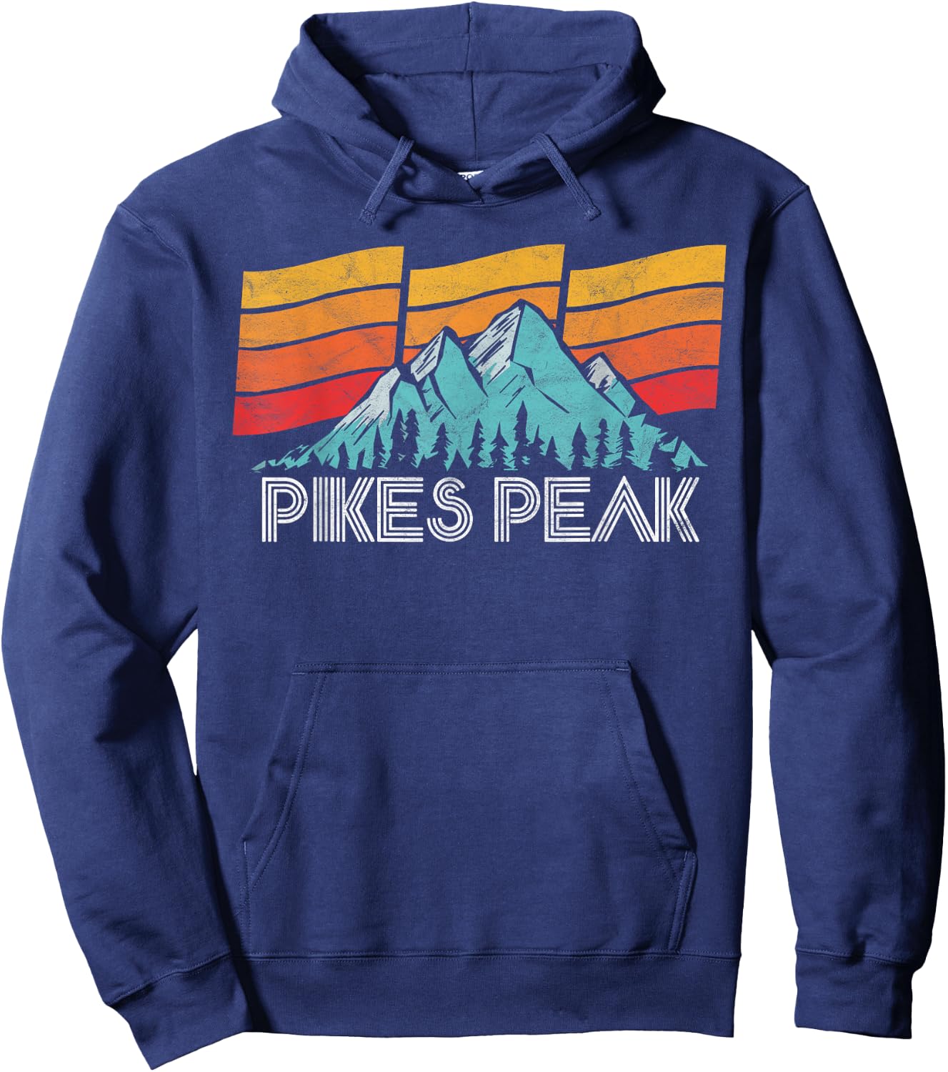 Pikes Peak Colorado Retro Sun, Sky & Mountains 80s Shirt Hoodie - Hoodie | Navy