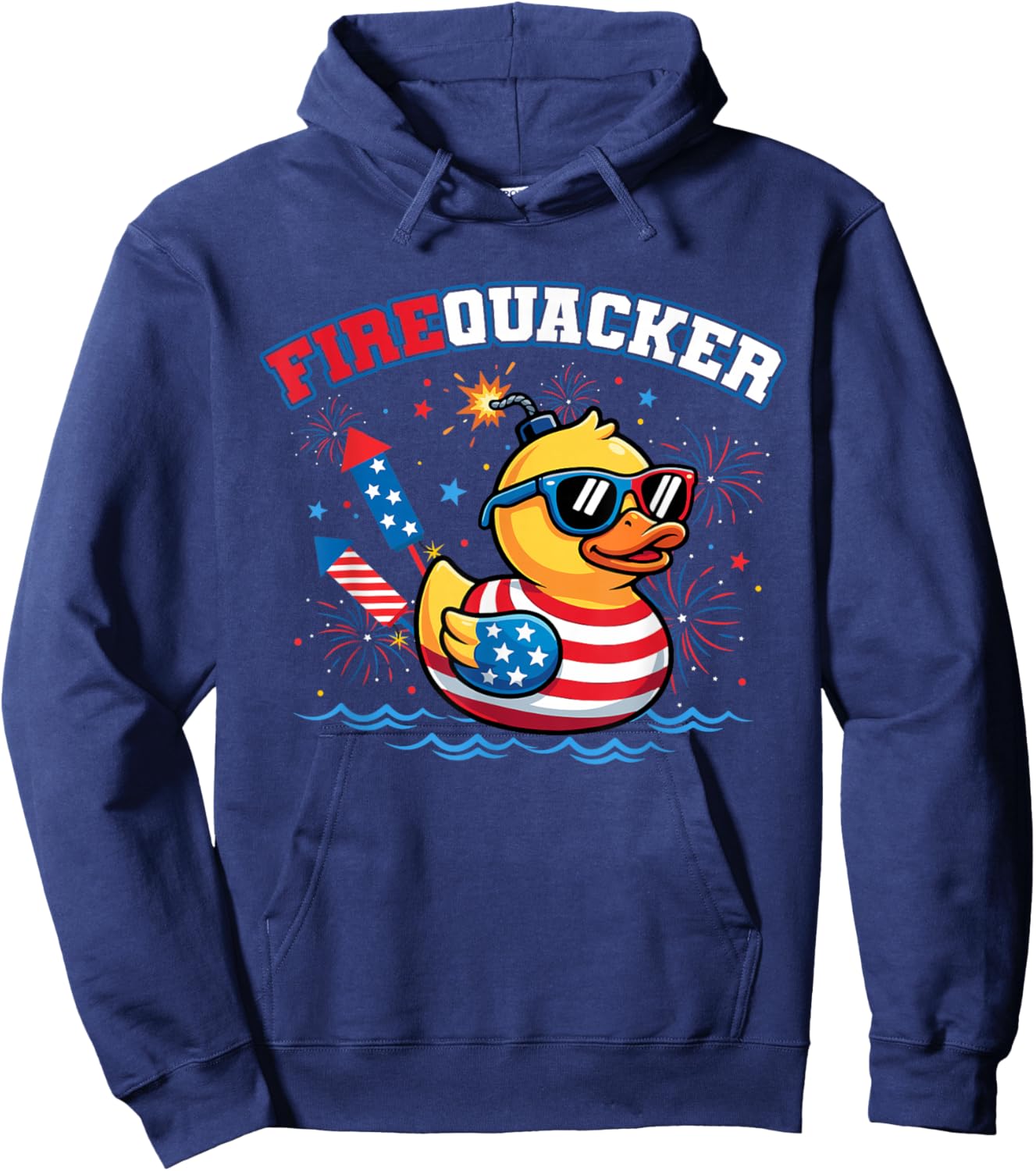 Funny Duck Firequacker Patriotic Fourth of July Men Women Hoodie - Hoodie | Navy
