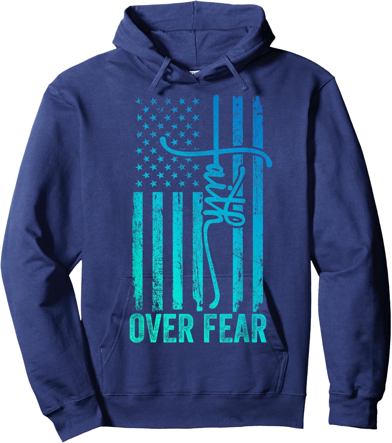USA Flag Patriotic American Gift USA Faith Over Fear Prayer Hoodie - Hoodie | Navy