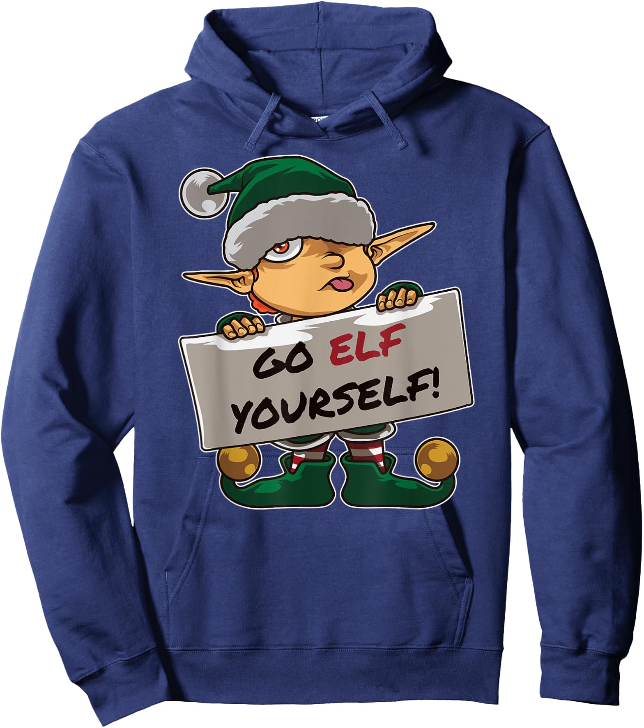 Christmas Bad Elf Dirty Pun "Go Elf Yourself" Provocative Hoodie - Hoodie | Navy