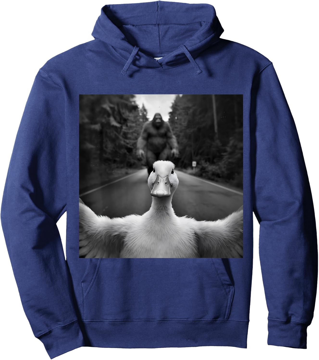Scared Duck Selfie With Sasquatch Bigfoot, Funny Duck Hoodie - Hoodie | Navy