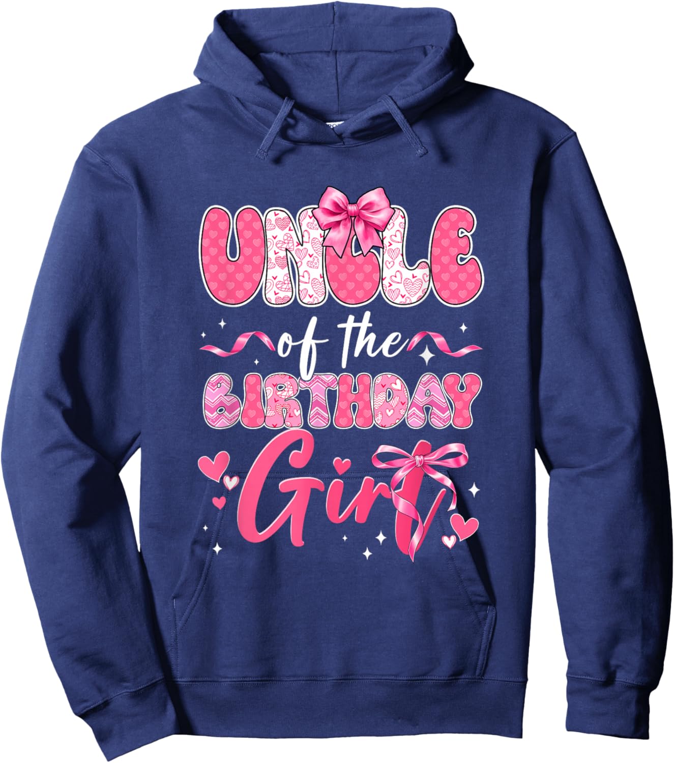 Uncle of The Birthday Girl Pink Coquette Bow Family Hoodie - Hoodie | Navy