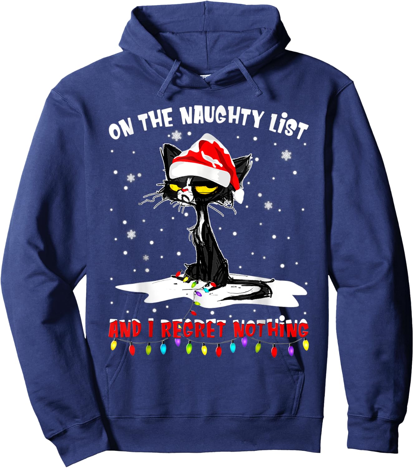 On the naughty list and i regret nothing black cat Women Kids Hoodie - Hoodie | Navy