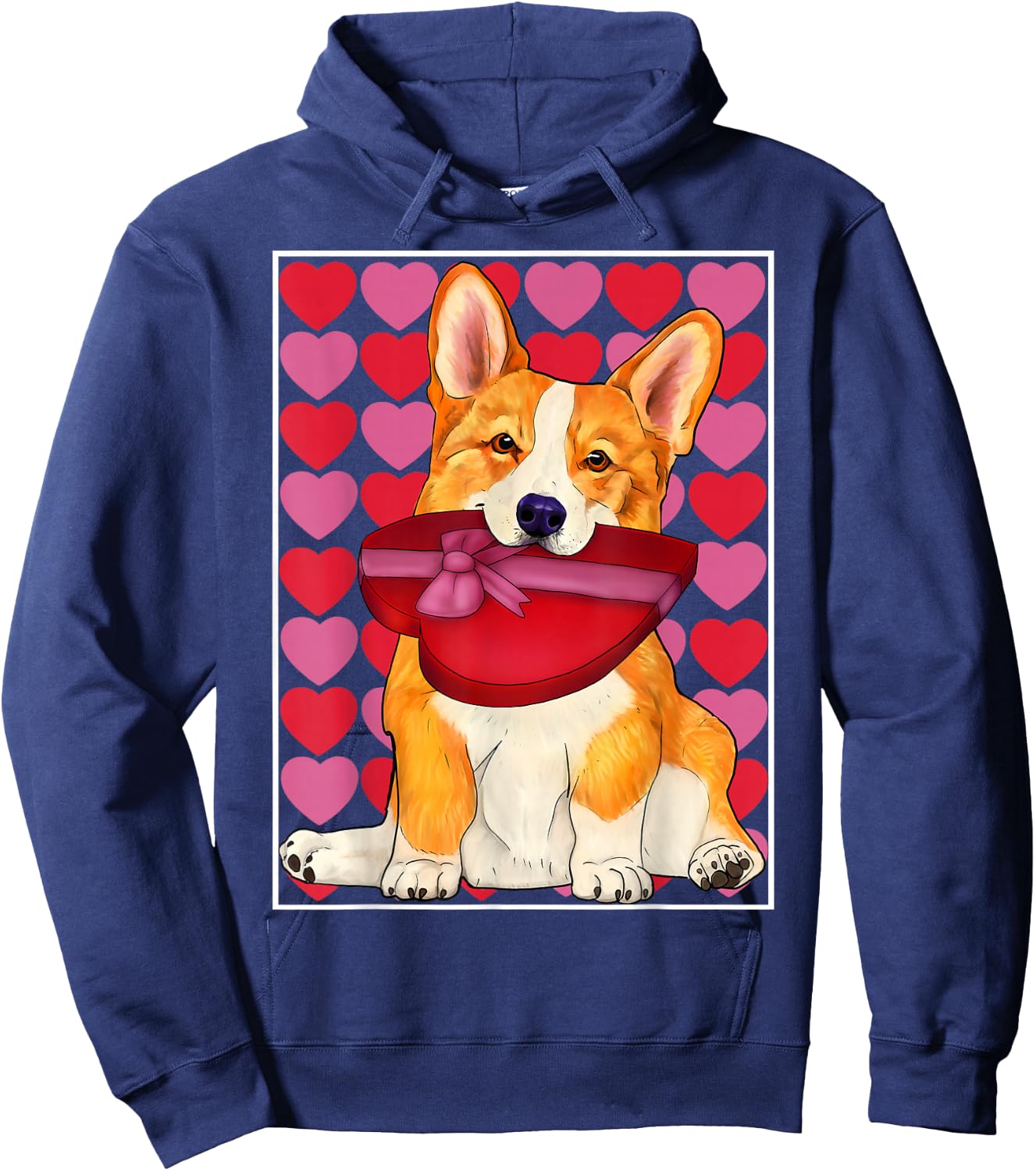 Corgi with heart shaped box of chocolates Valentine's shirt Hoodie - Hoodie | Navy