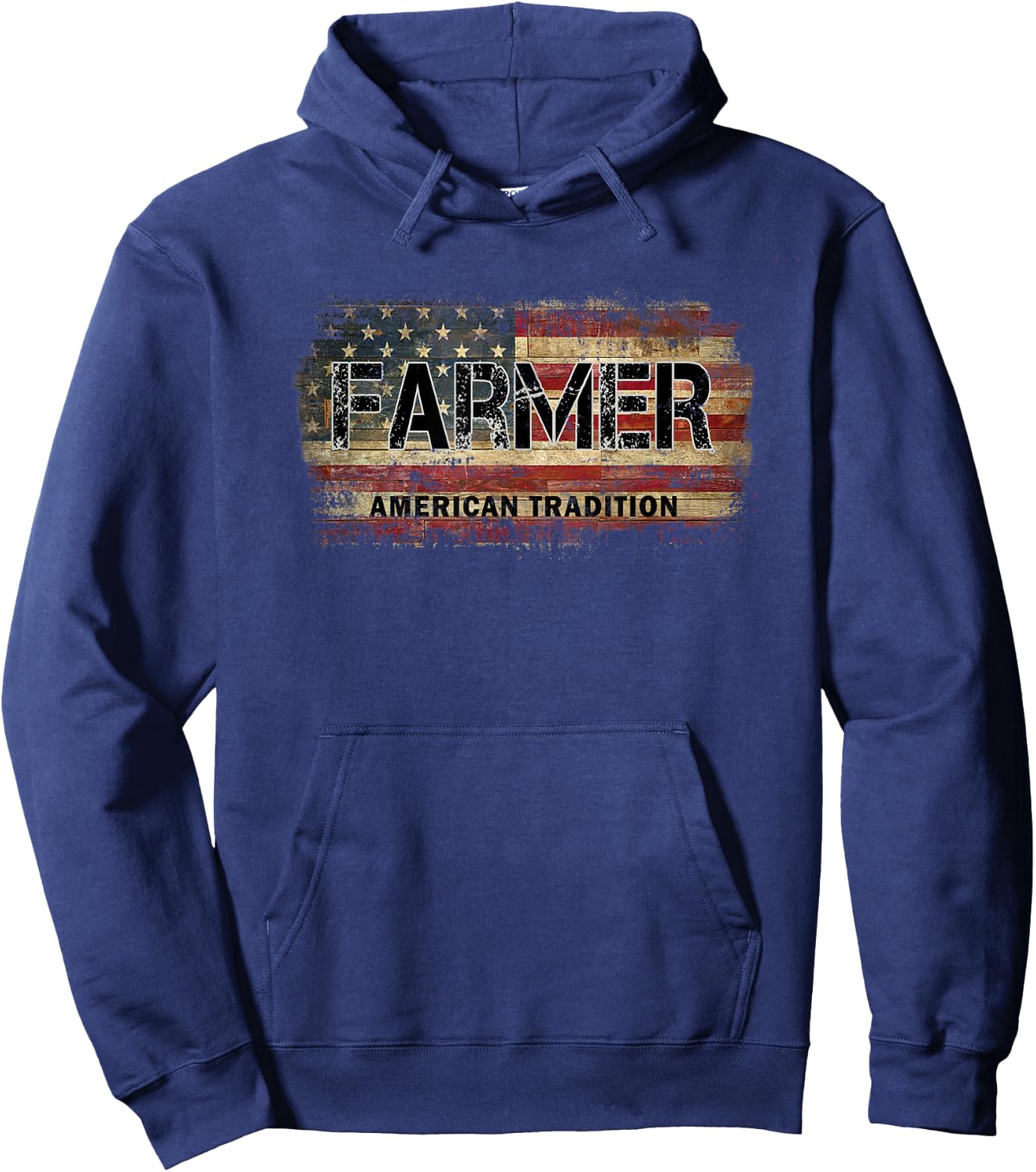 American Flag Vintage Farmer Hoodie - Hoodie | Navy