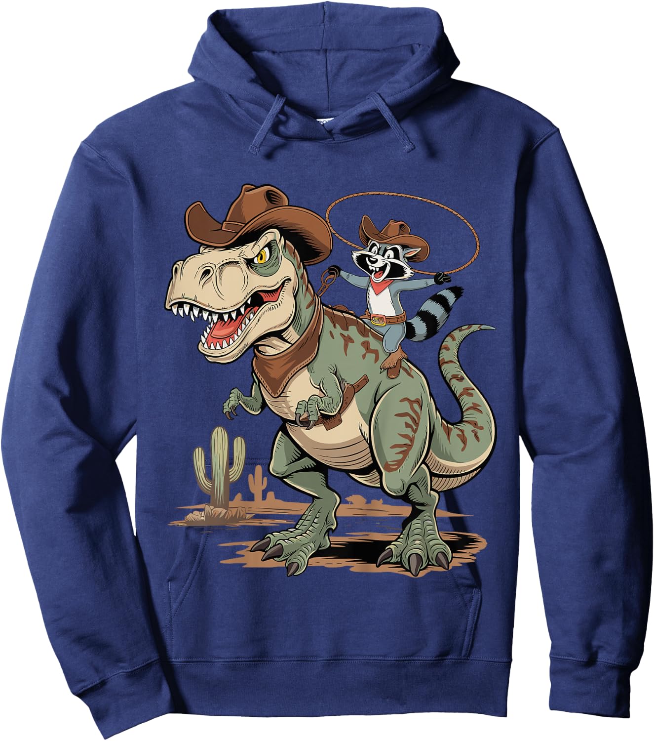 Kids Kids Raccoon Cowboy Riding T-Rex Trash Panda Western Country Hoodie - Hoodie | Navy
