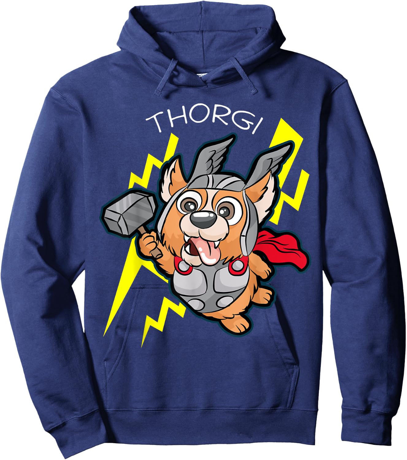Thorgi | Corgi Thor Thunder Lightning Cartoon Gift Hoodie - Hoodie | Navy