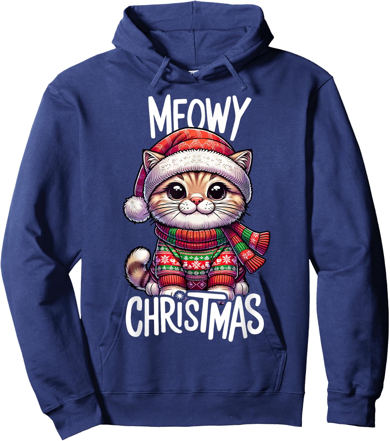 Meowy Christmas Cat Lover Funny Festive Holidays Cute Kitten Hoodie - Hoodie | Navy