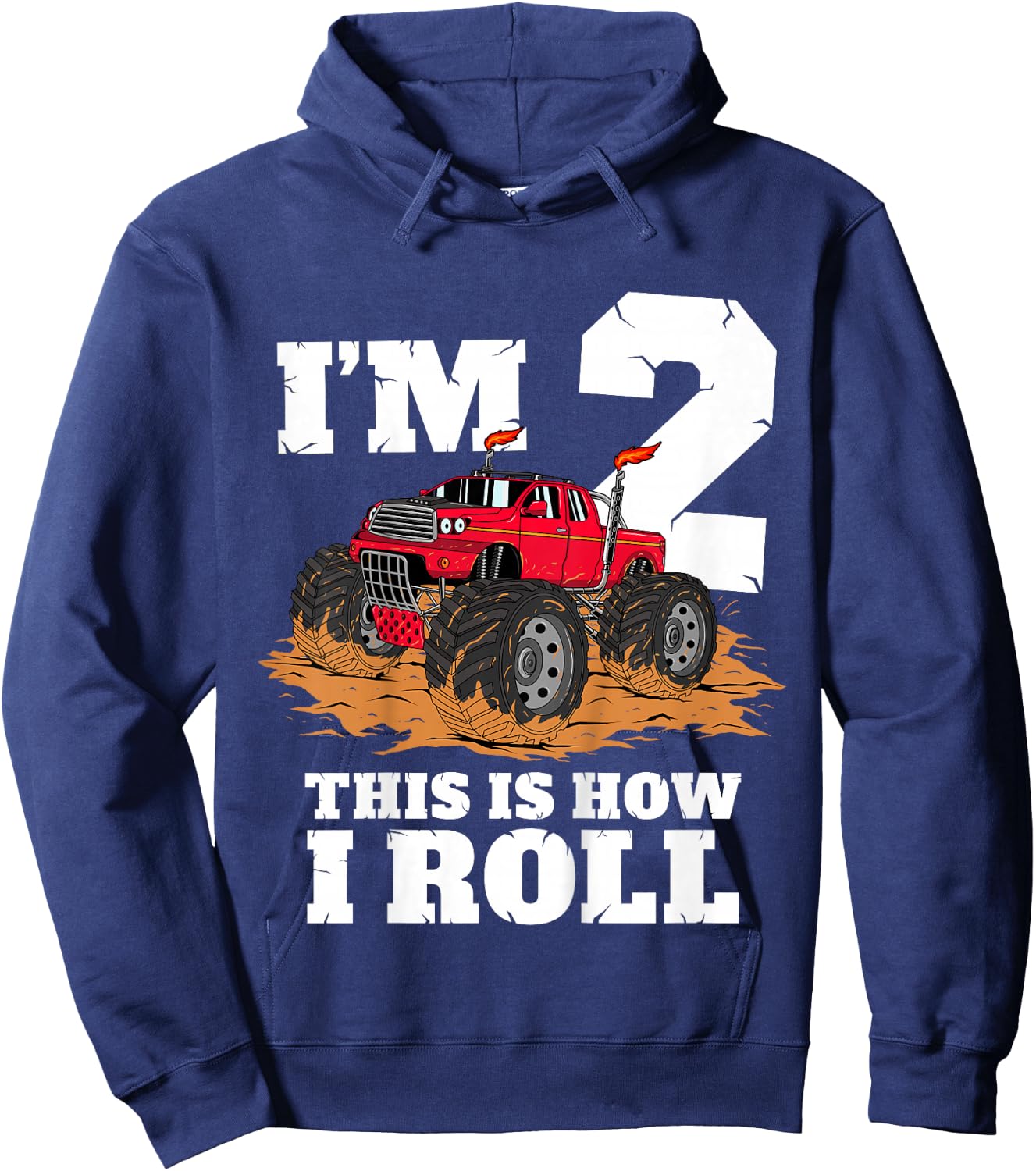 Kids Monster Truck 2nd Birthday Boy 2 Two Year Old Toddler Hoodie - Hoodie | Navy
