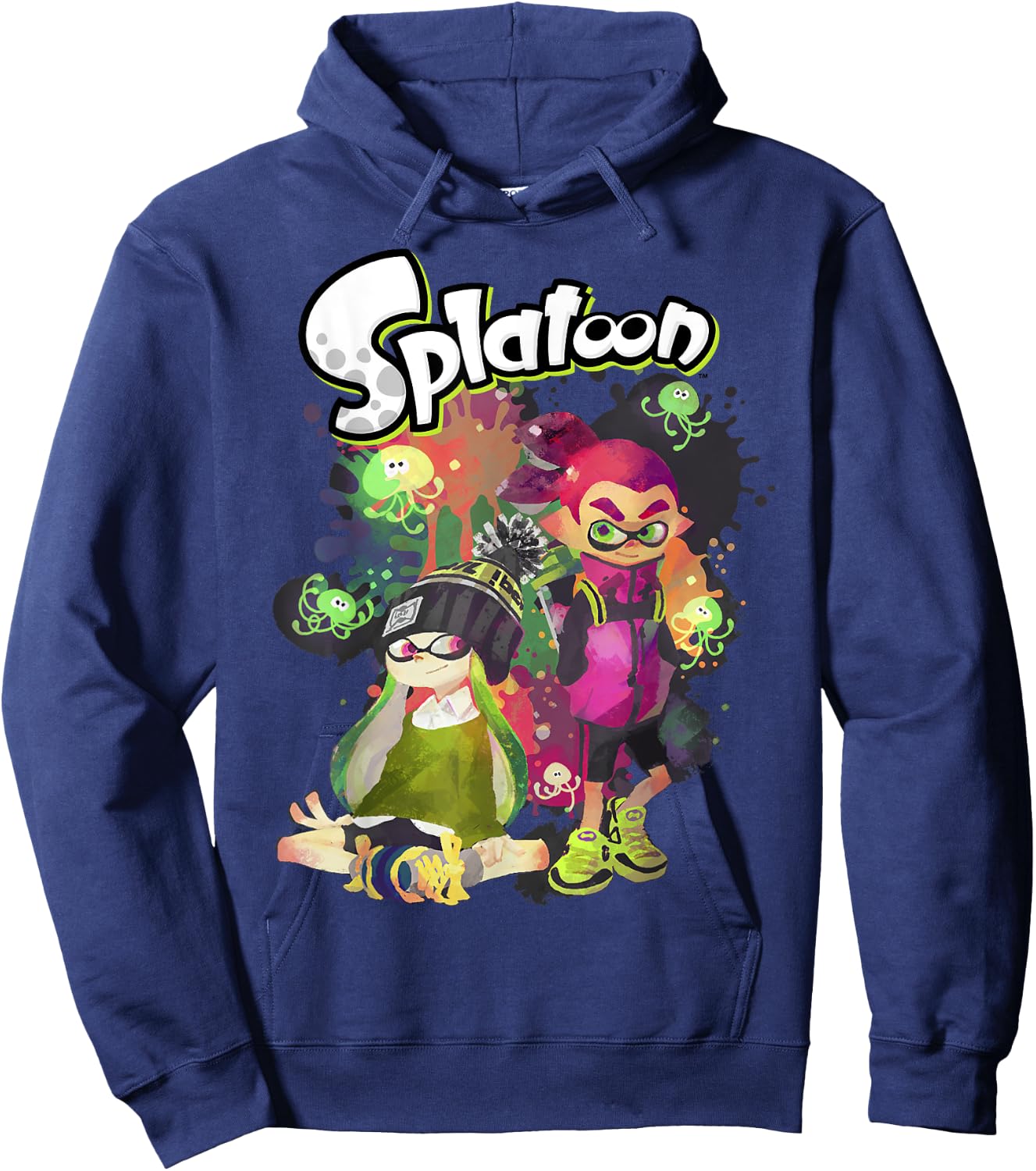 Splatoon Inkling Duo Paint Splatter Poster Hoodie - Hoodie | Navy