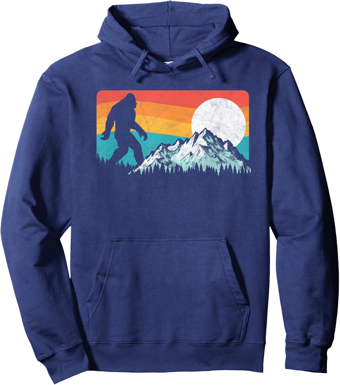 Retro Bigfoot Silhouette Rocky Mountains Eighties Outdoor Hoodie - Hoodie | Navy