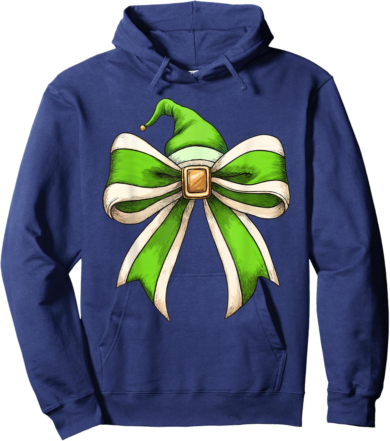 Coquette Christmas Bow Girls Women Holiday Ribbon Green Elf Hoodie - Hoodie | Navy