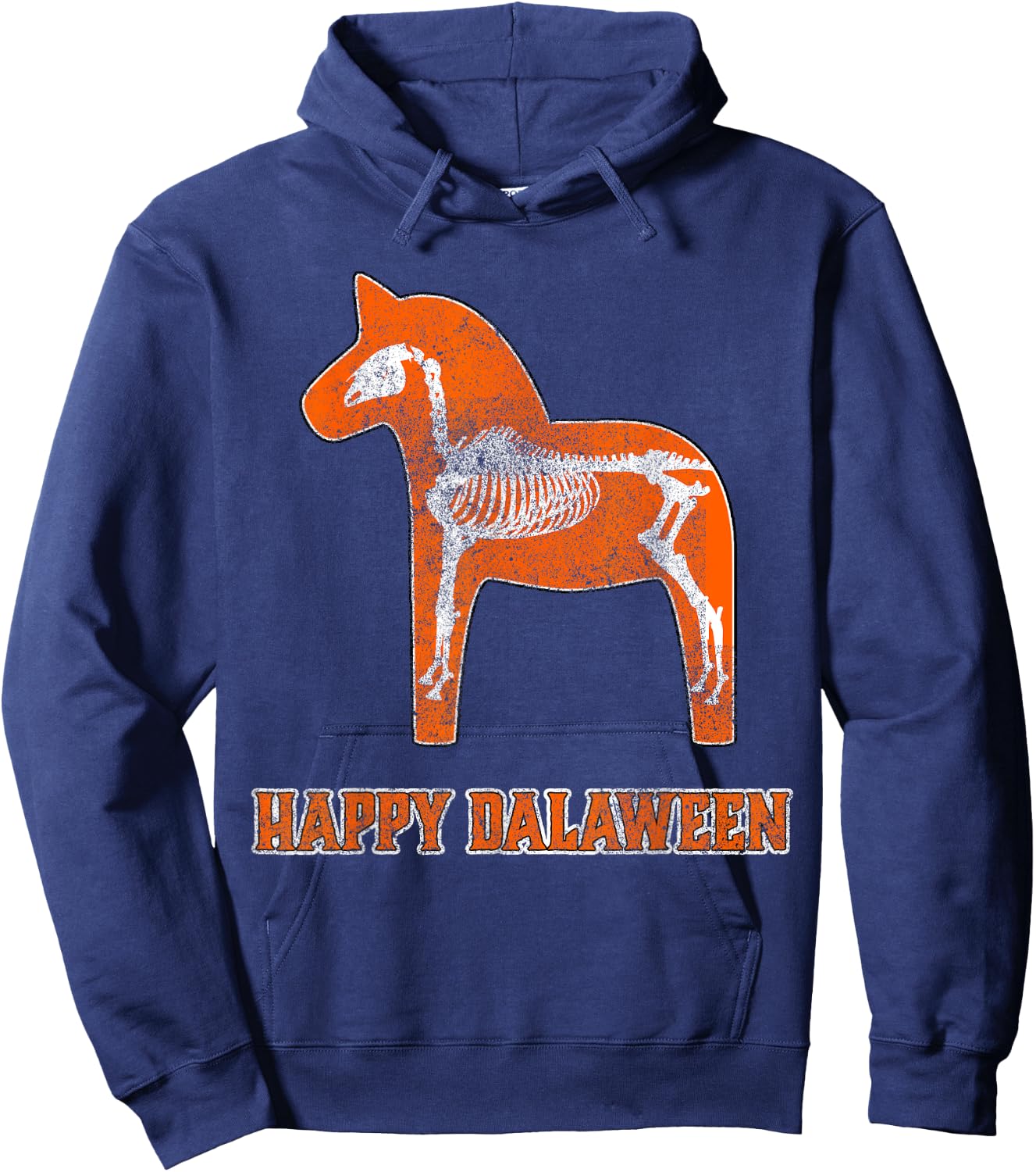 Swedish Halloween Happy Dalaween Scary Dala Horse Skeleton Hoodie - Hoodie | Navy