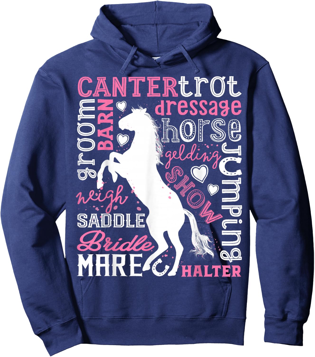 Horse Typography Word Art Girls Horseback Riding Equestrian Hoodie - Hoodie | Navy