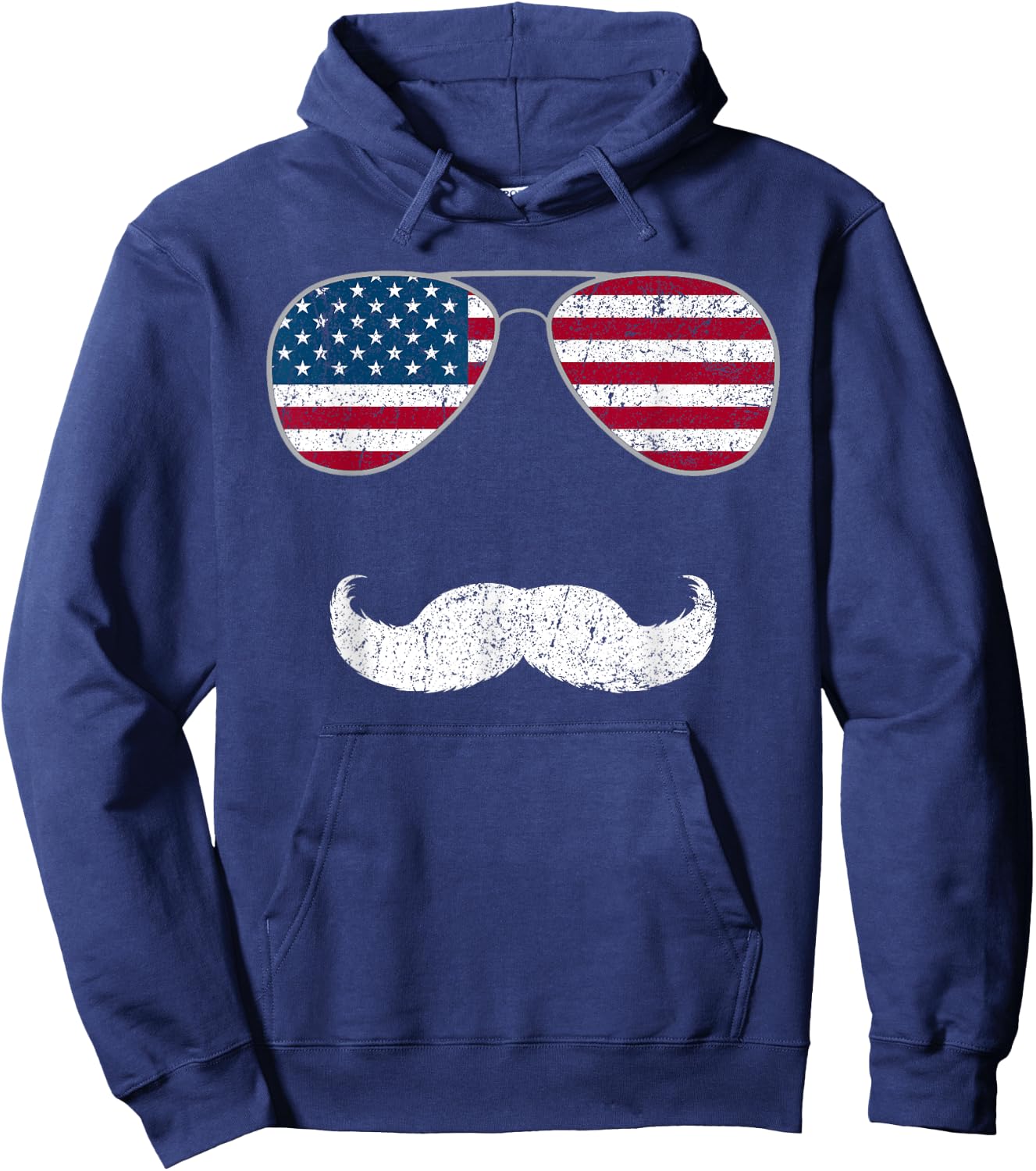 American Flag Sunglasses Mustache Novelty Hoodie - Hoodie | Navy