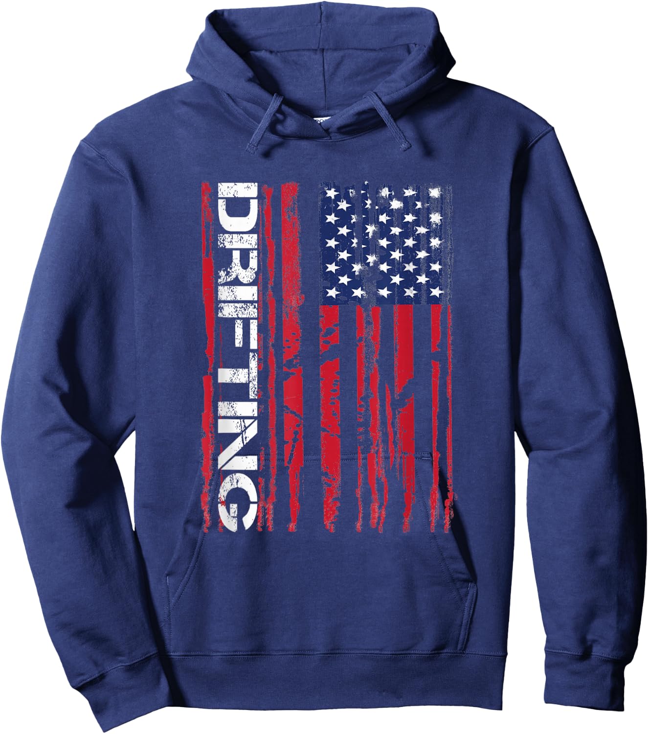 Vintage American Flag Car Racing Drifting Hoodie - Hoodie | Navy