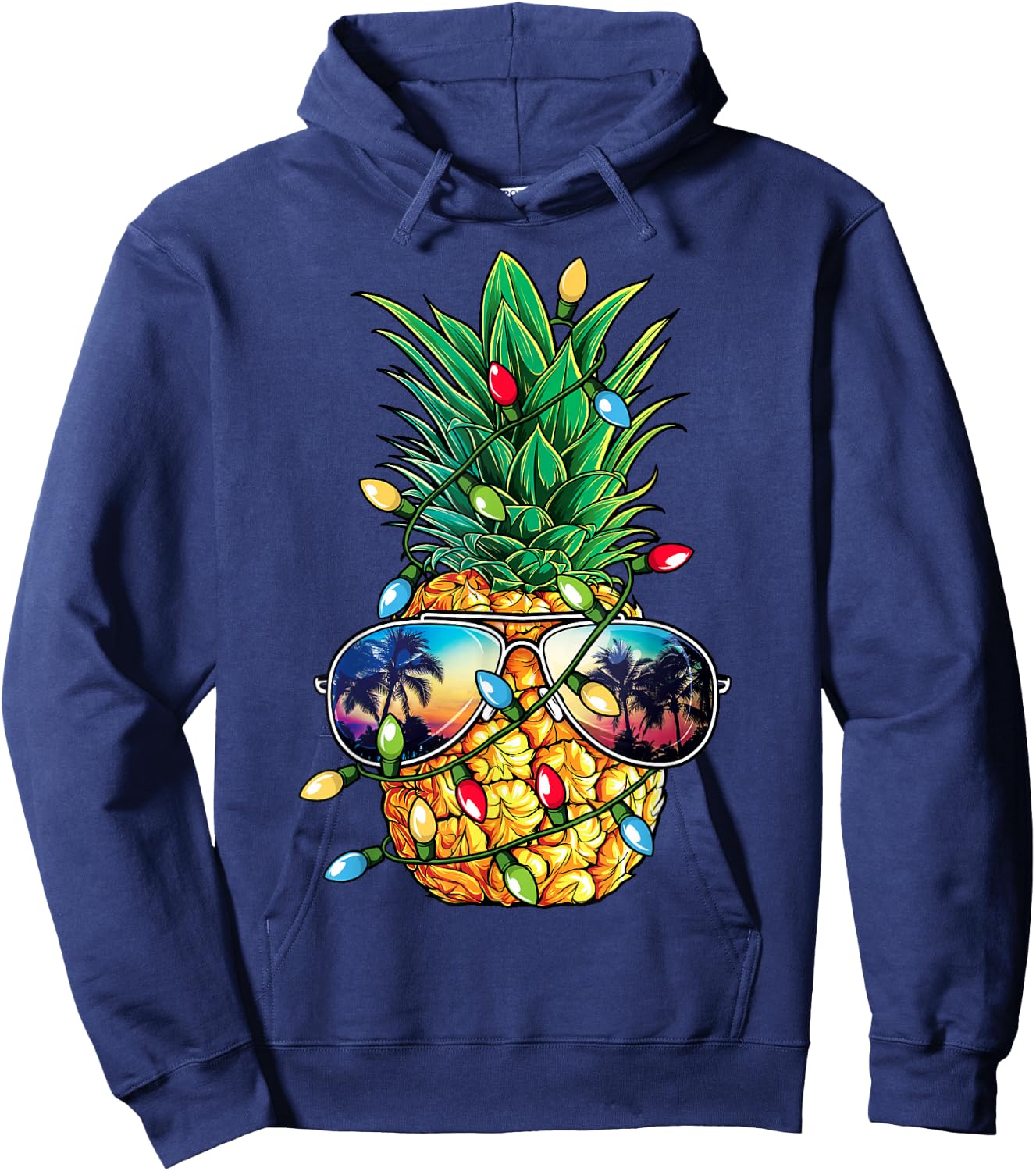 Pineapple Christmas Tree Lights Xmas Women Boys Sunglasses Hoodie - Hoodie | Navy