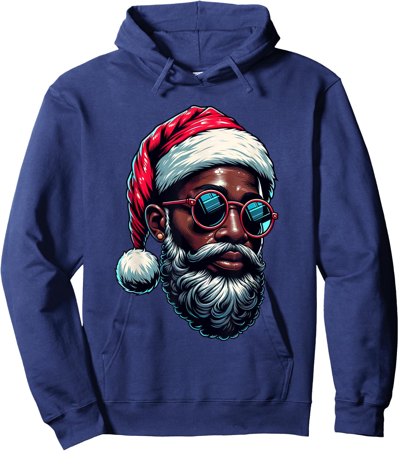 African American Christmas Pajama Xmas Afro Santa Claus PJ Hoodie - Hoodie | Navy