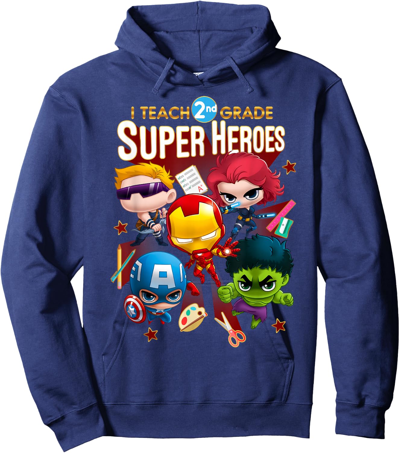 Marvel Group Shot I Teach 2nd Grade Super Heroes Hoodie - Hoodie | Navy