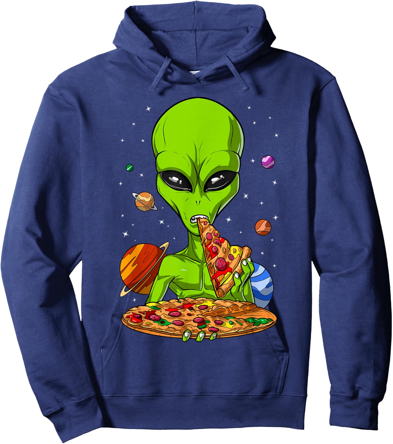 Space Alien Eating Pizza Funny Pizza Lover Hoodie - Hoodie | Navy