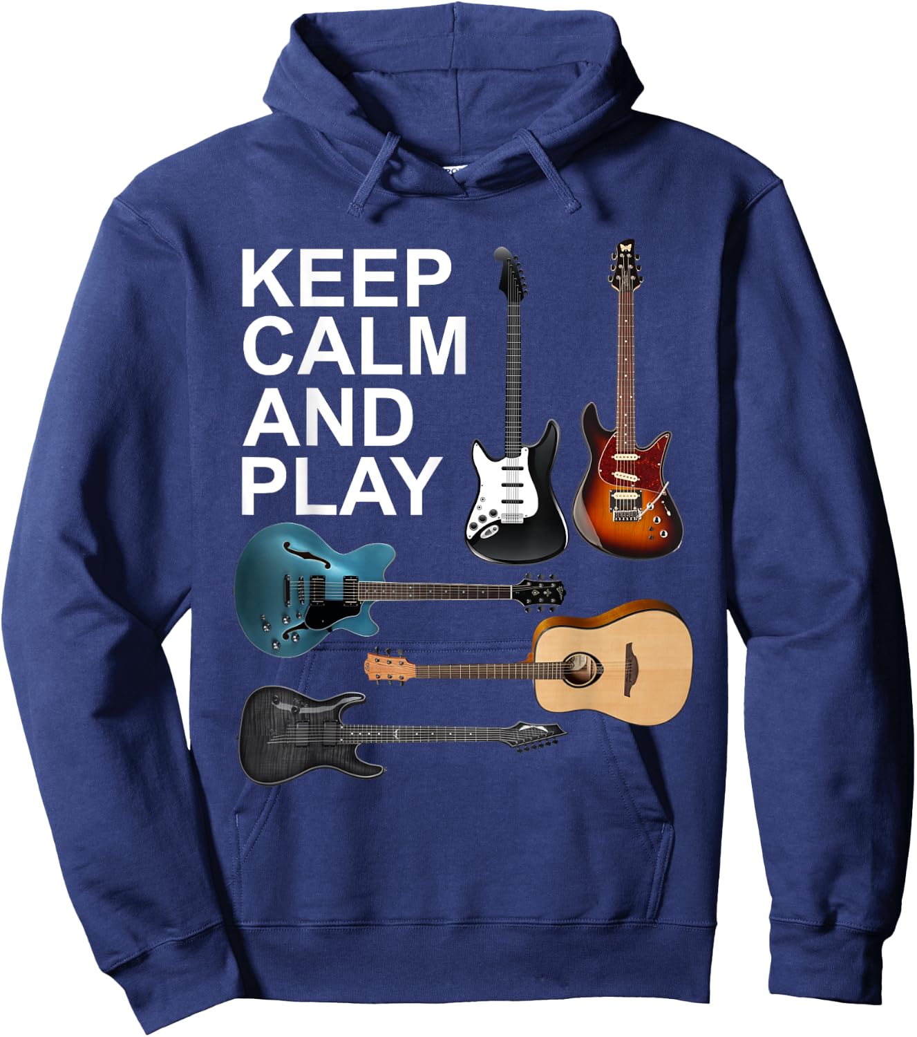 Keep Calm And Play Acoustic Bass Electric Guitars Hoodie - Hoodie | Navy