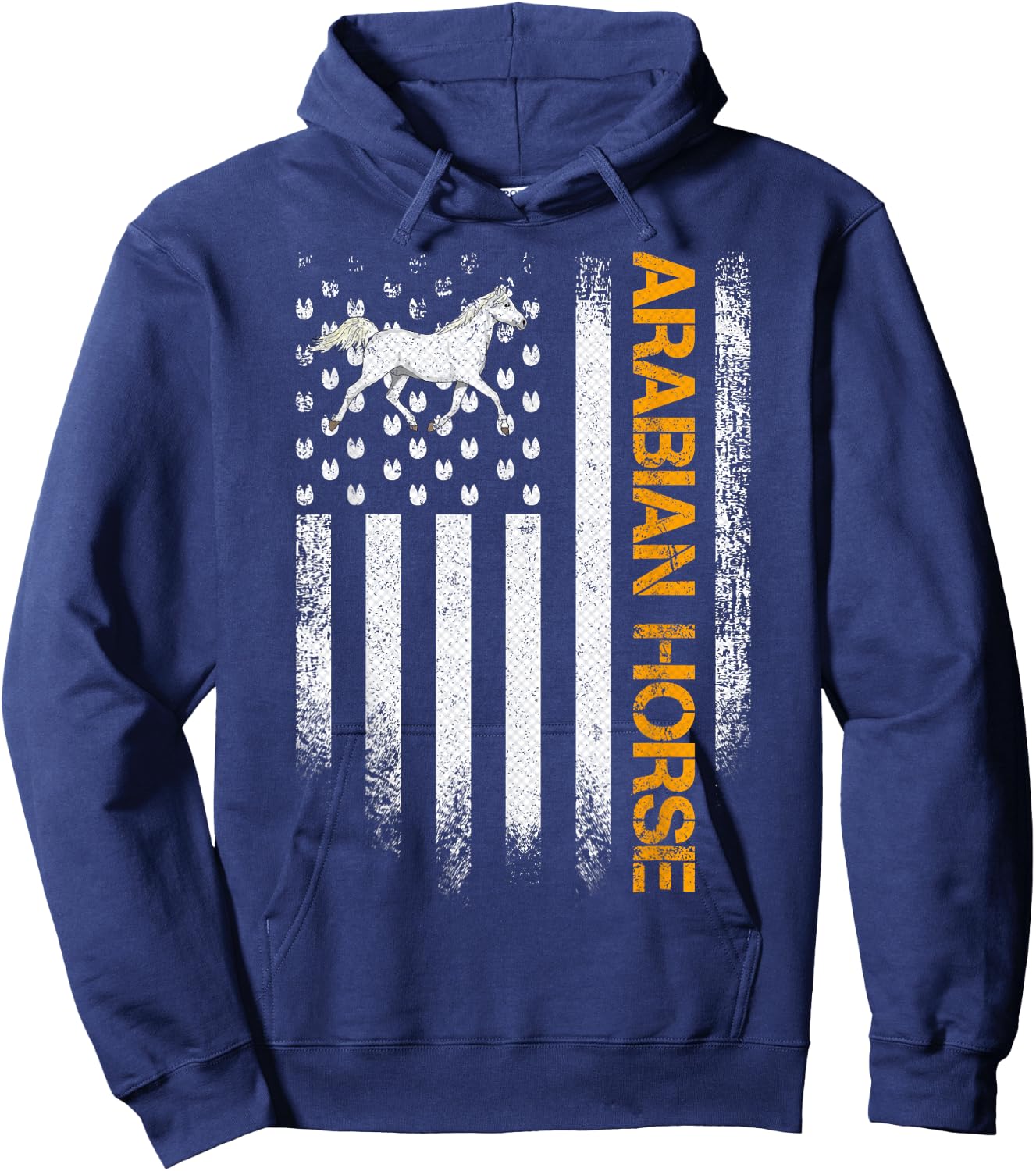 Vintage USA American Flag Arabian Funny Horse Riders Lover Hoodie - Hoodie | Navy