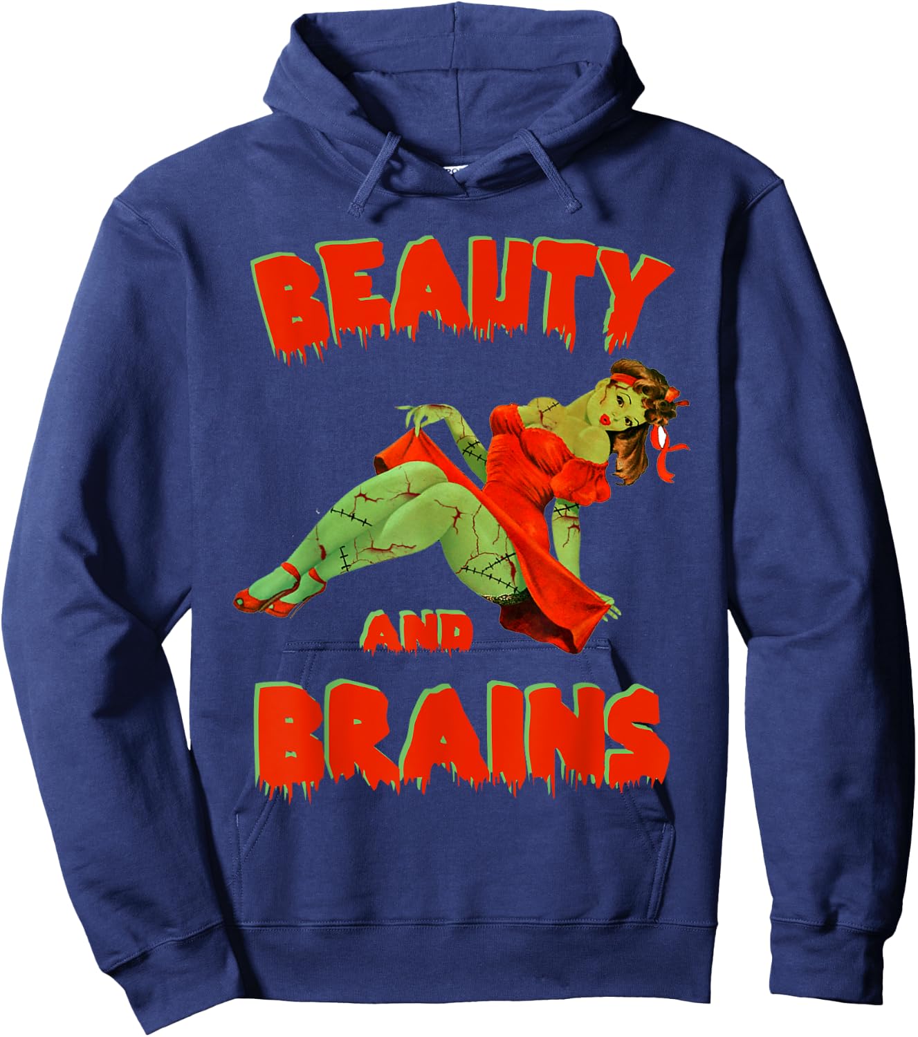 Zombie Pin Up Girl Halloween Beauty Brains Model Cute Hoodie - Hoodie | Navy