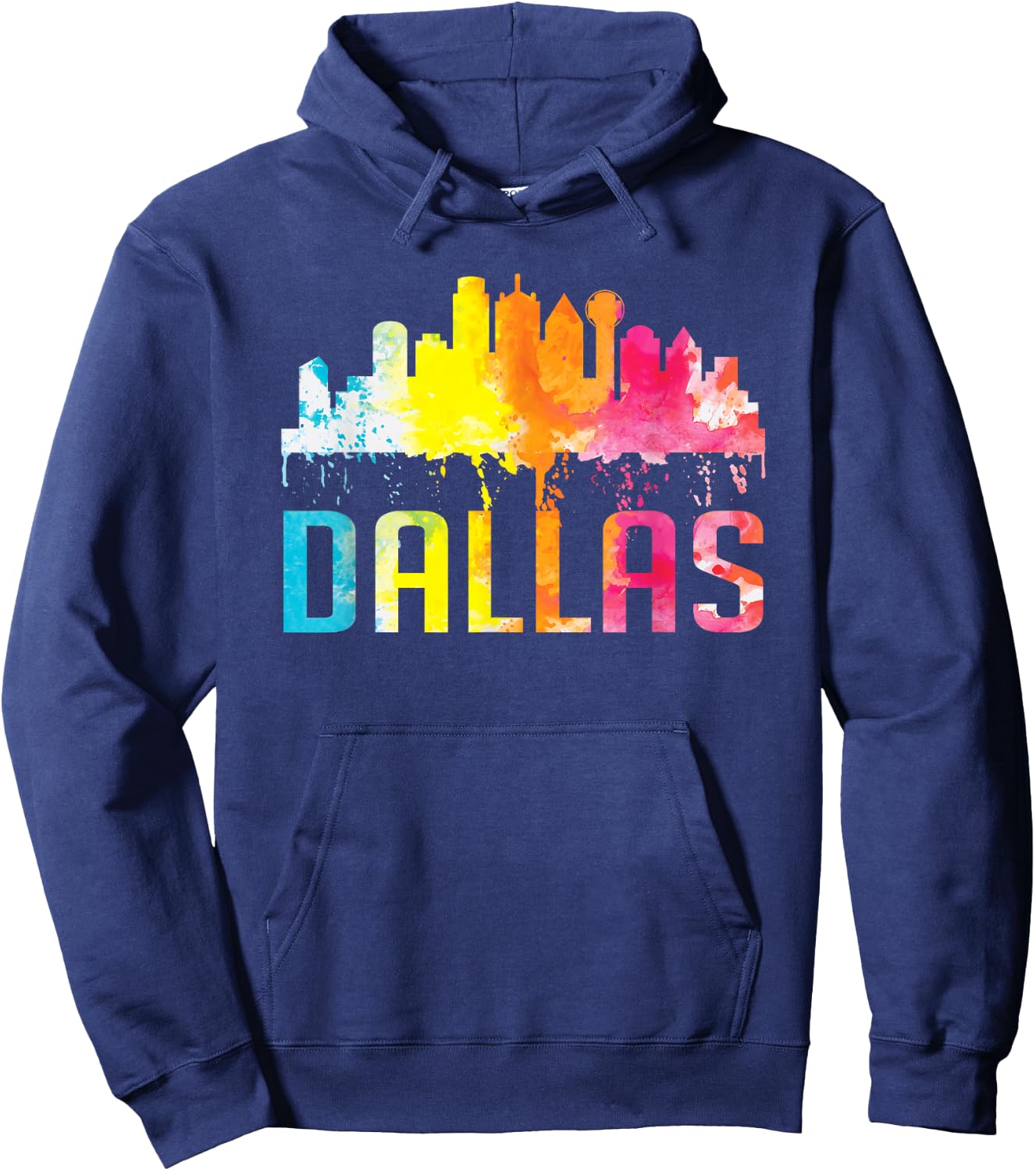 Dallas Texas Retro Watercolor Skyline Art Souvenir Gift Hoodie - Hoodie | Navy