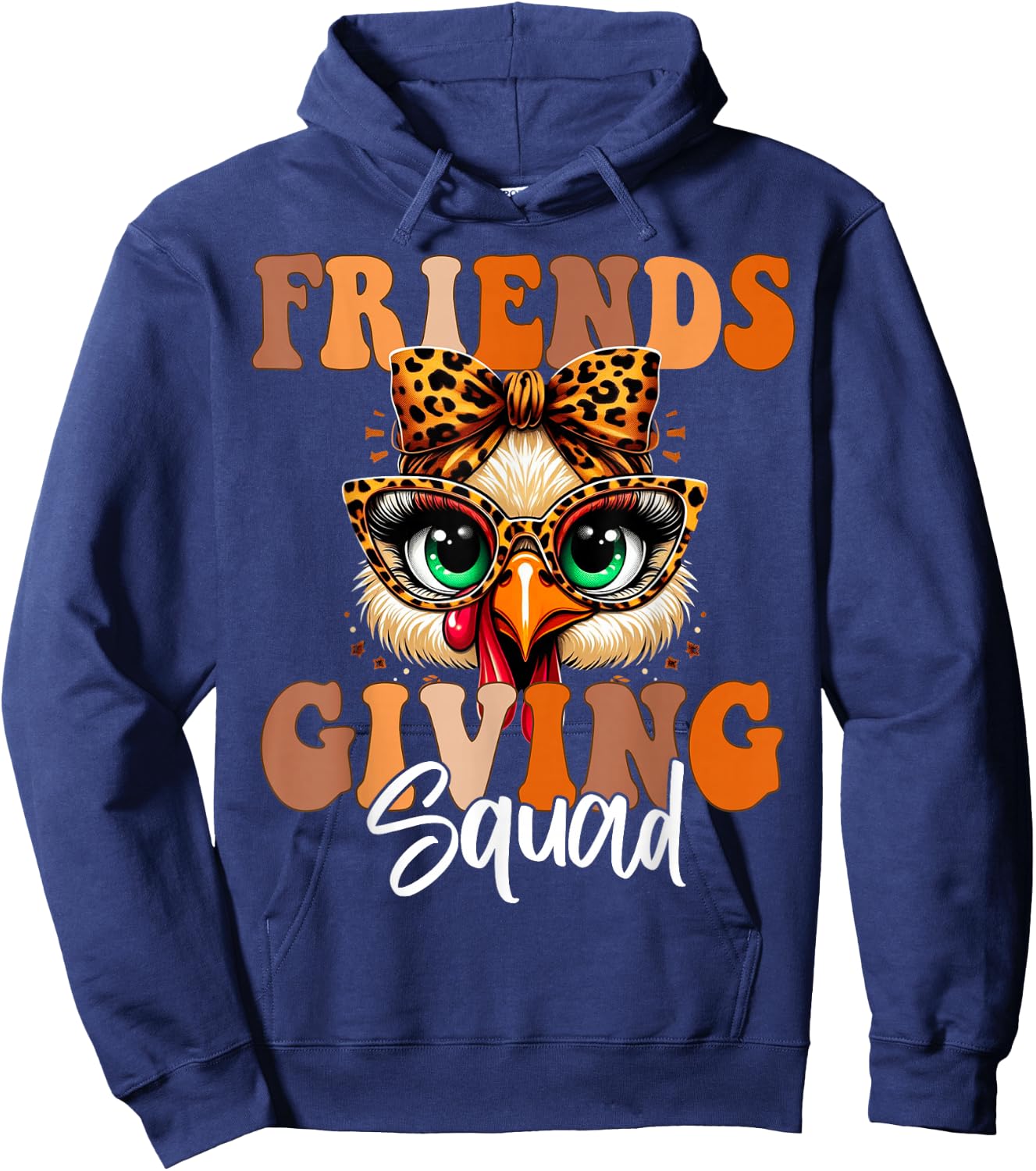 Friends Squad Thanksgiving 2024 Turkey Face Leopard Hoodie - Hoodie | Navy