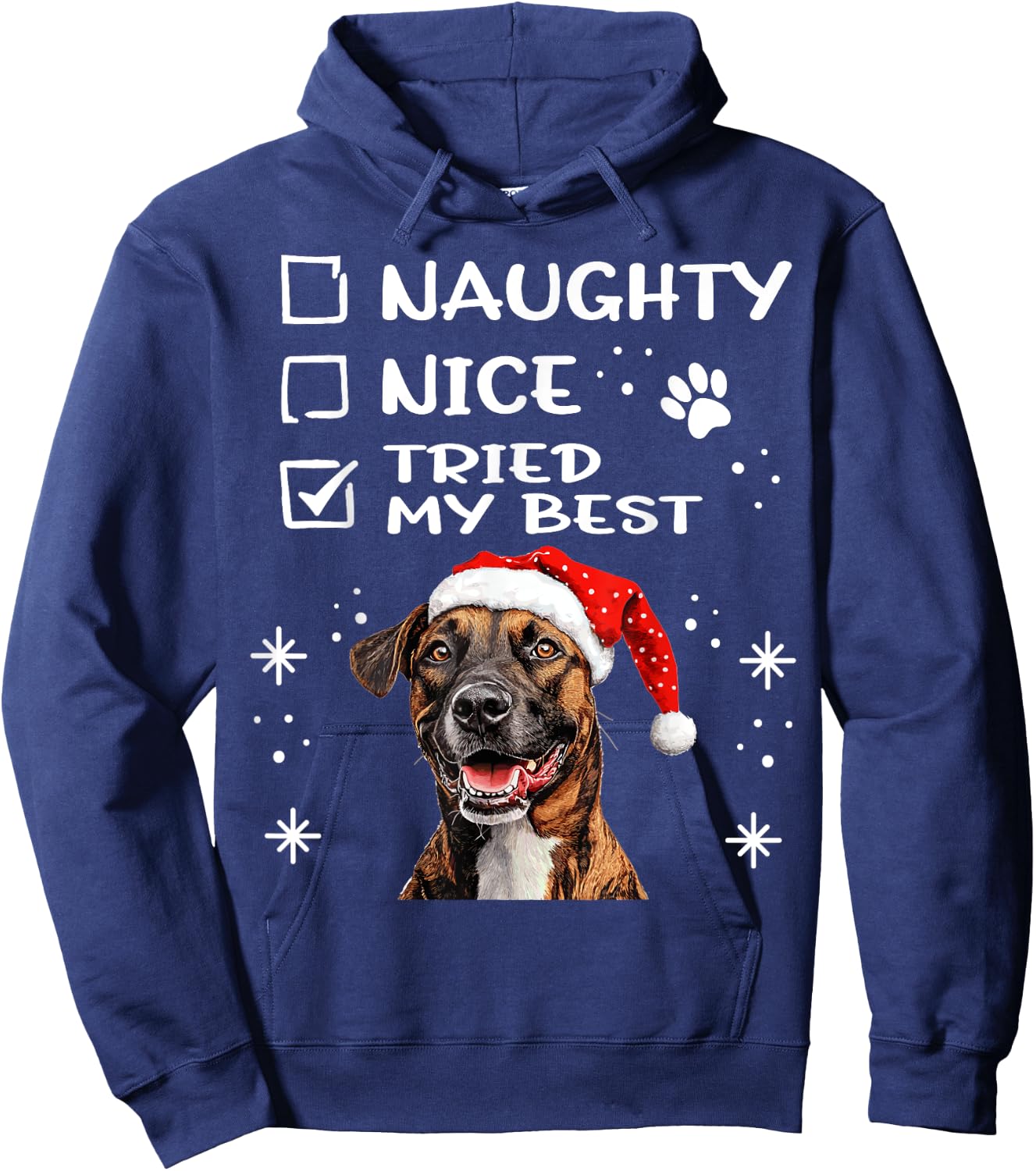 Cute Treeing Tennessee Brindle Dog Christmas Naughty Nice Men Women Kids Hoodie - Hoodie | Navy