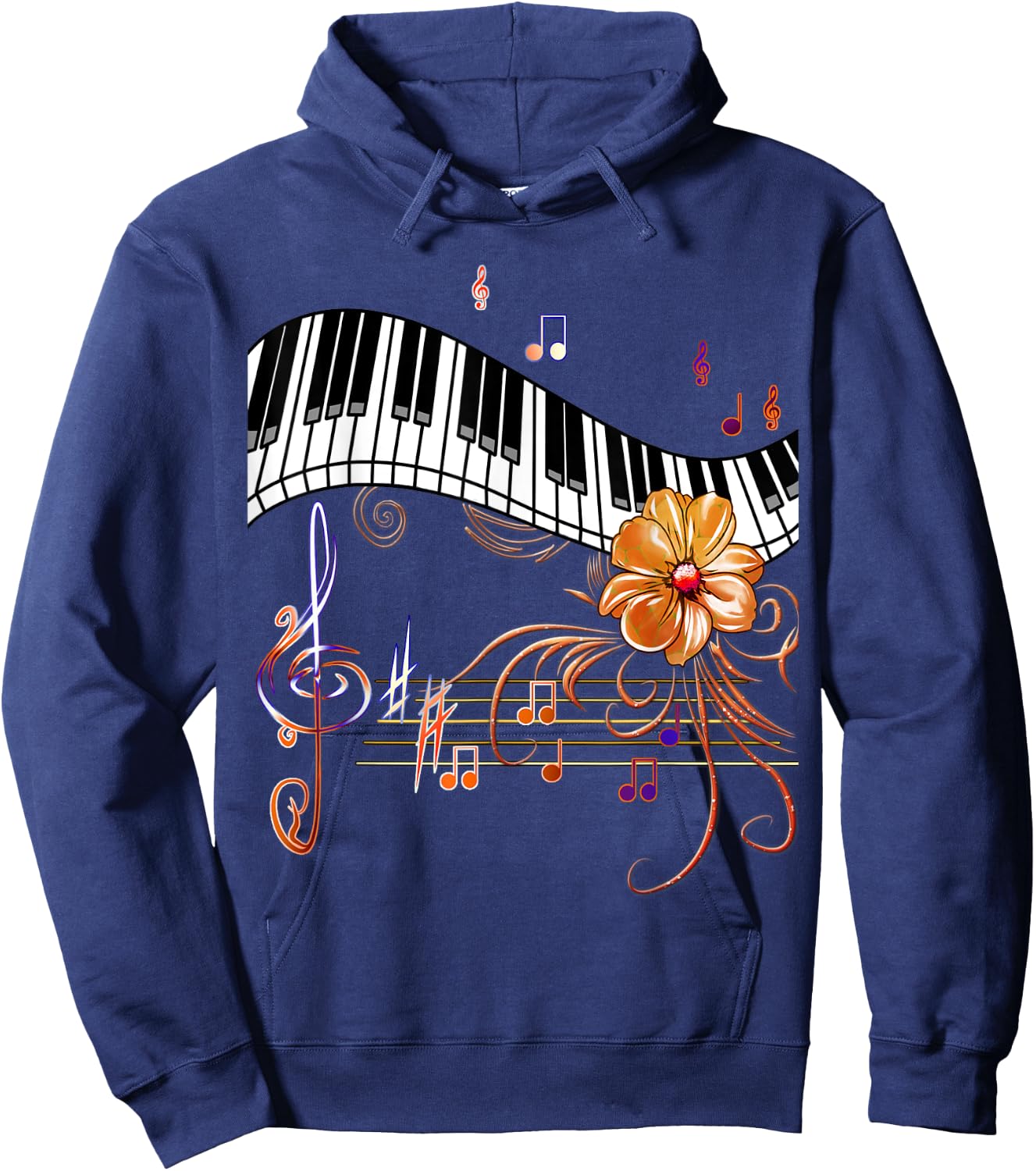 Piano Musically Keyboard Gold Flower Hoodie - Hoodie | Navy