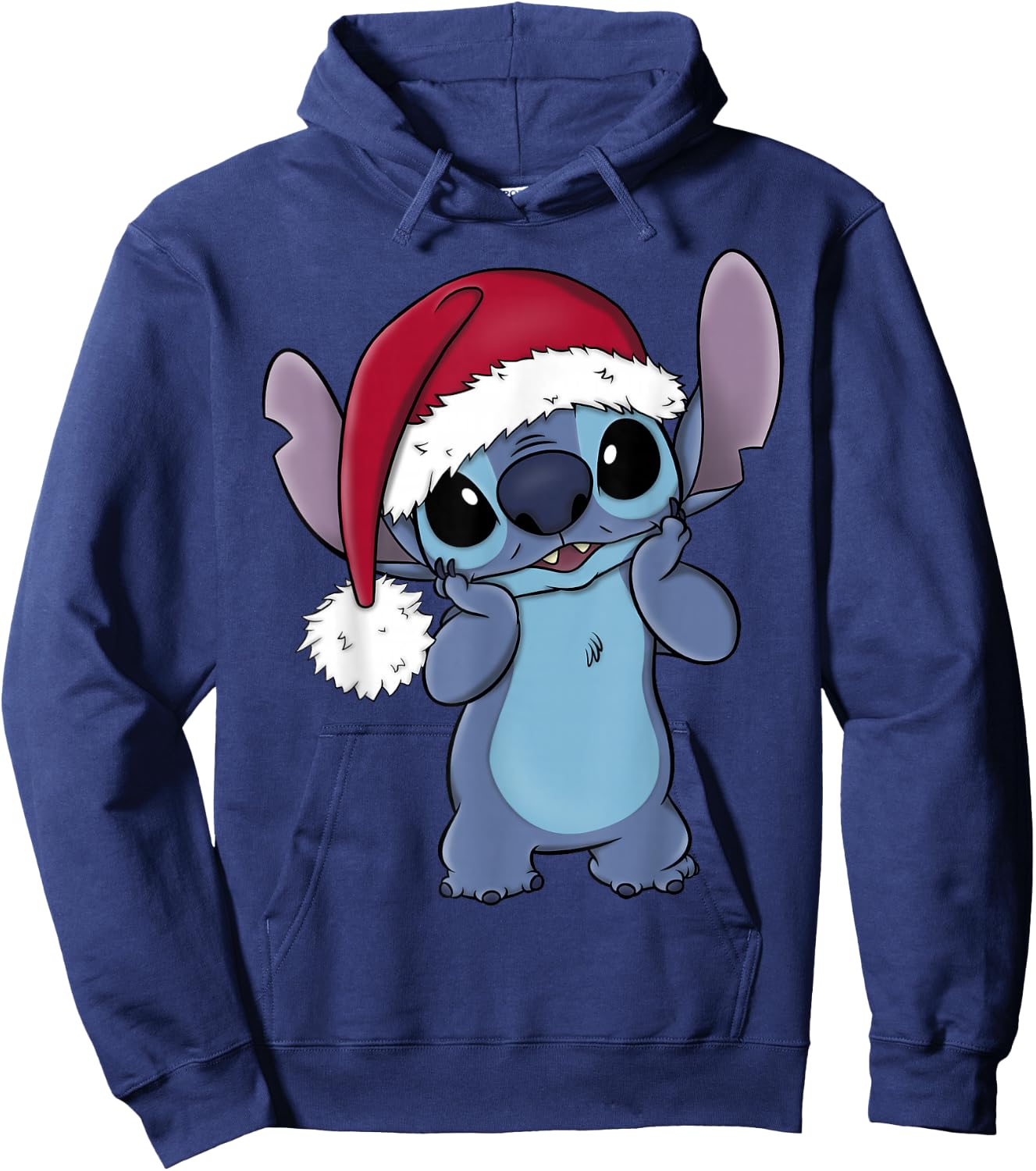 Disney Lilo & Stitch Christmas Santa Hat Stitch Portrait Short Sleeve Black Hoodie - Hoodie | Navy