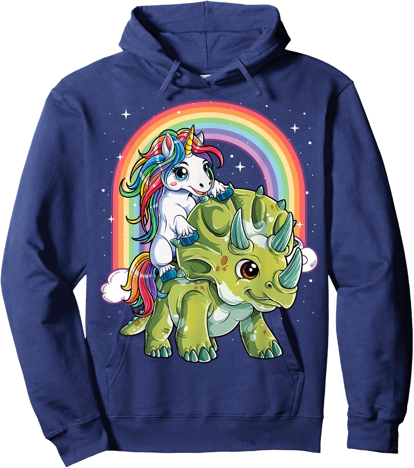 Unicorn Riding Dinosaur Triceratops Funny Boys Girls Rainbow Small Hoodie - Hoodie | Navy
