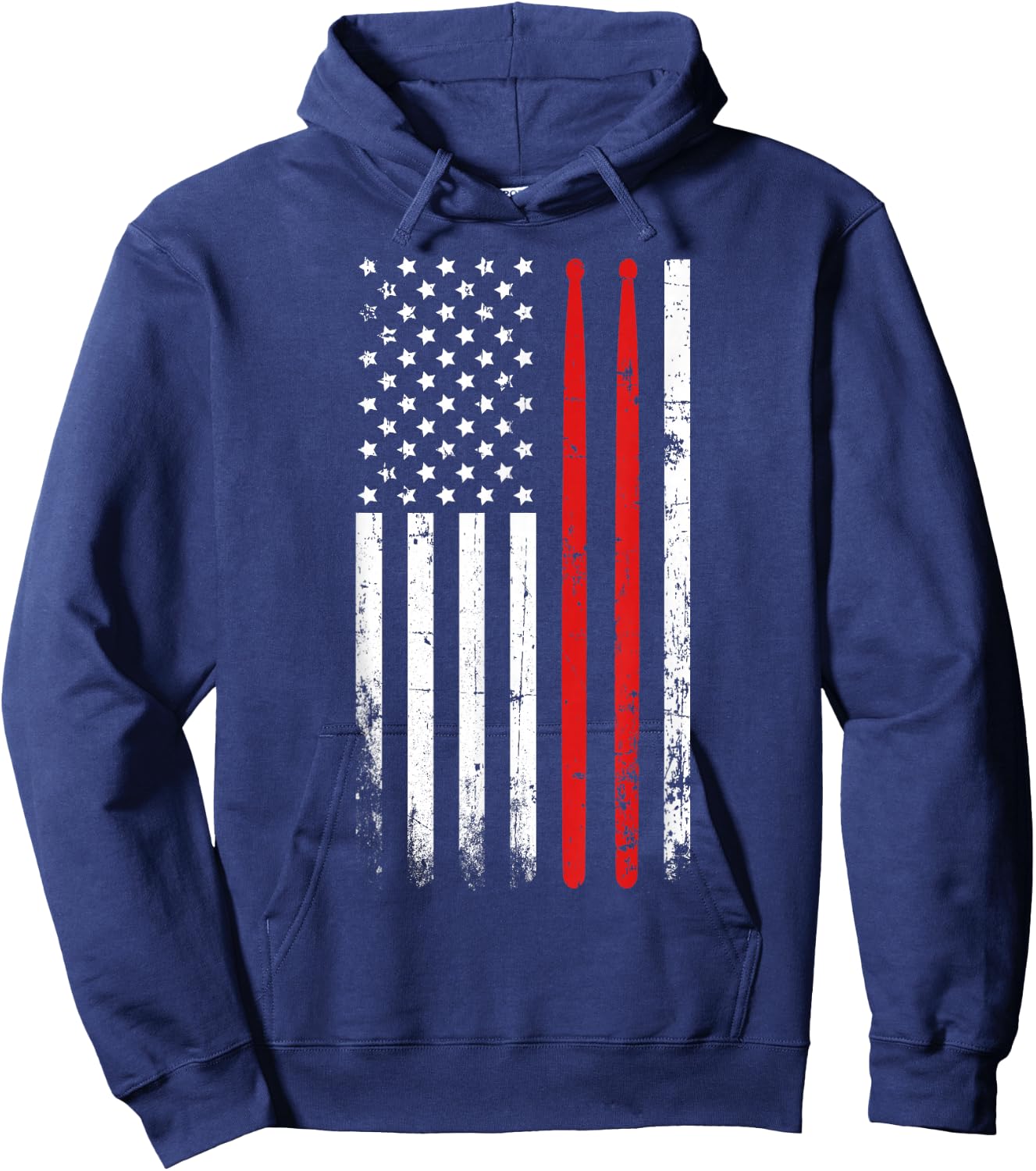 Drum Sticks on a Vintage American Flag for Drummers Hoodie - Hoodie | Navy