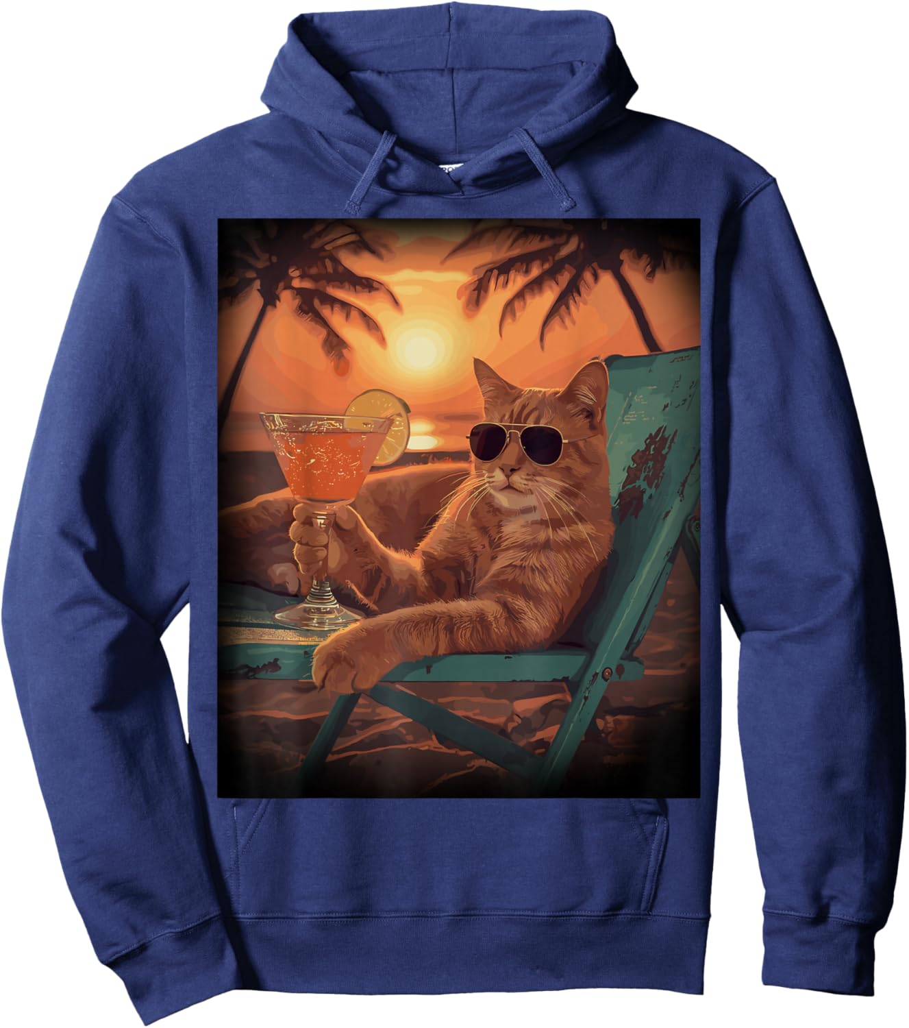 Chillin Cat Vacation Sun Glasses Beach Palm Tree Hoodie - Hoodie | Navy