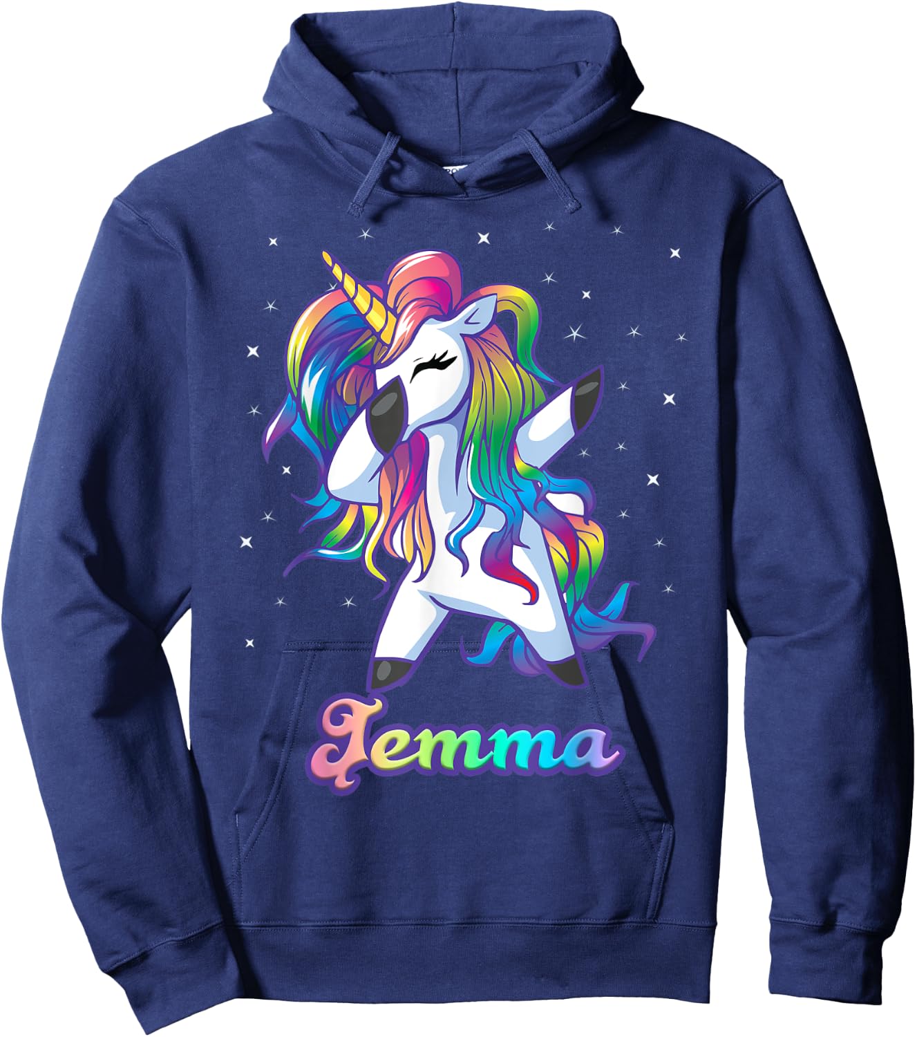 JEMMA Name Personalized Custom Rainbow Unicorn Dabbing Hoodie - Hoodie | Navy