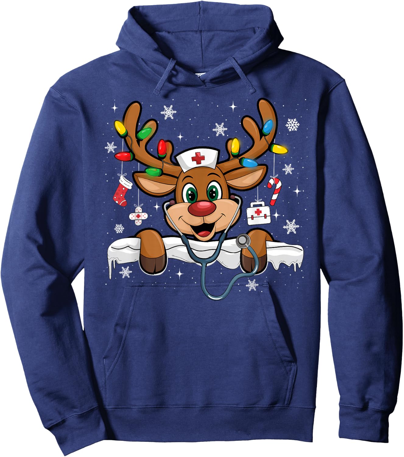 Nurse Christmas Reindeer Nursing NICU RN LPN Scrub Hoodie - Hoodie | Navy