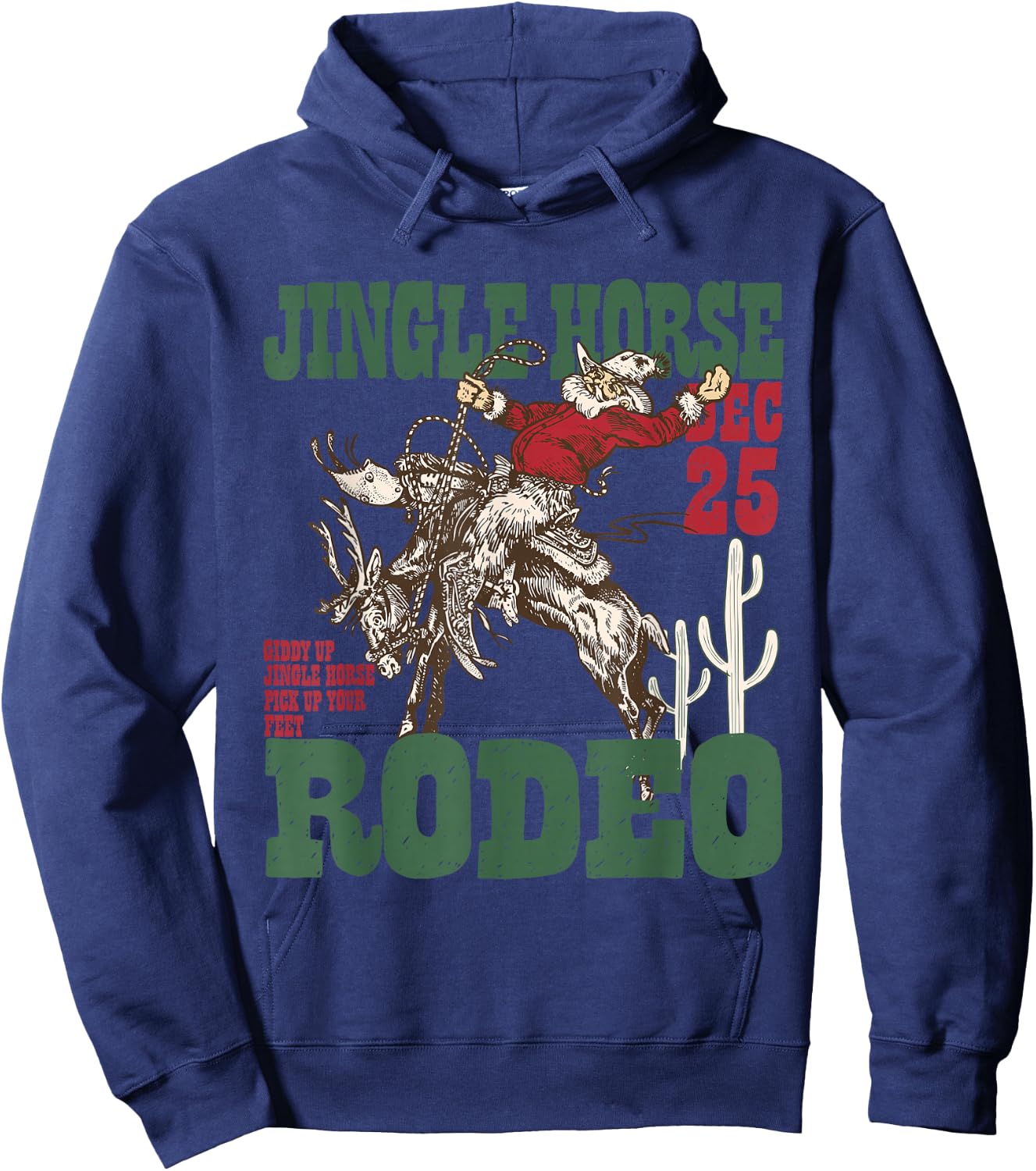 Retro Jingle Horse Rodeo Christmas Funny Western Cowboy Hoodie - Hoodie | Navy