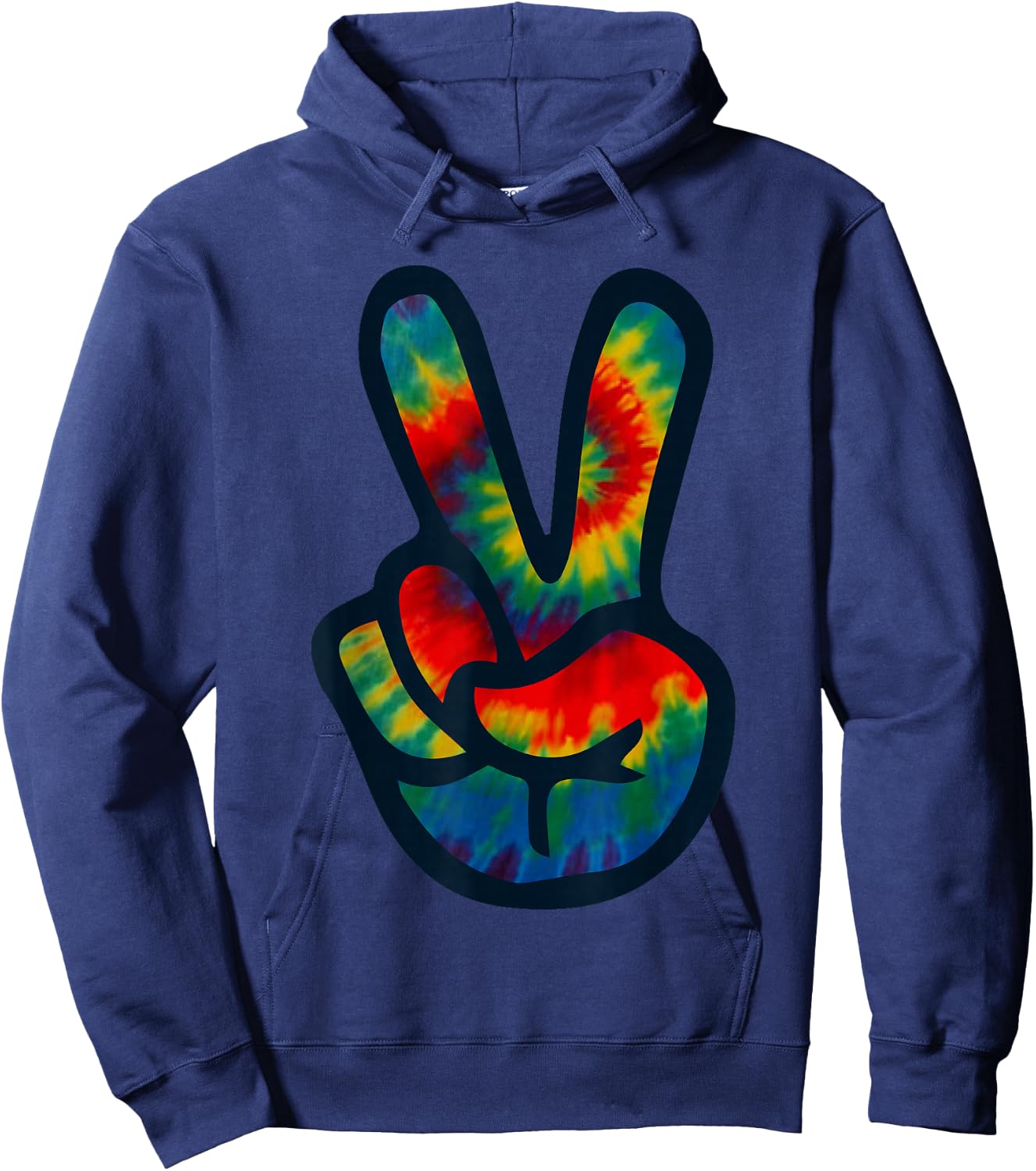 Tie Dye Peace Sign Hand | Hippies V Shirts Hoodie - Hoodie | Navy