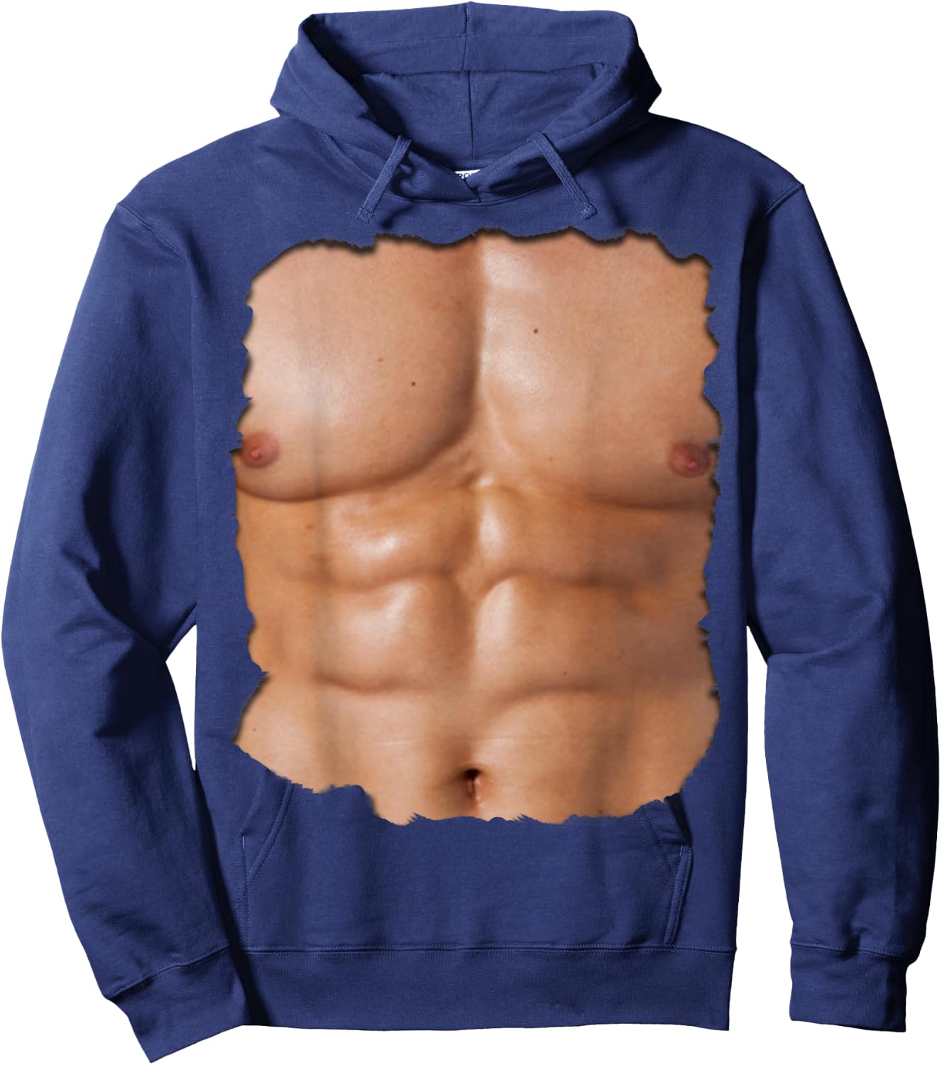 Fake Muscle Under Clothes Shirt Chest Six Pack Abs Hoodie - Hoodie | Navy