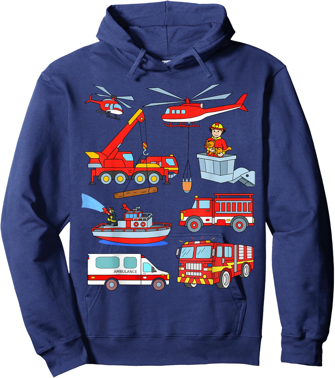 Firetruck Boys Men Firefighter Fireman Fire Engine Truck Hoodie - Hoodie | Navy