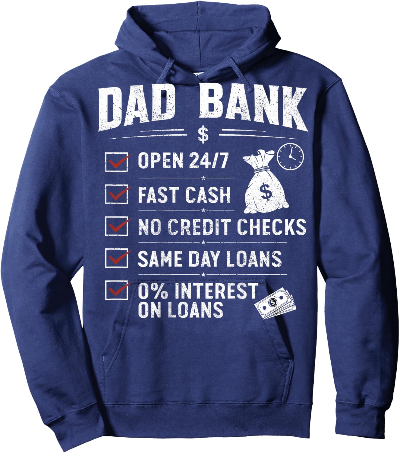 (On Back) Funny Dad Bank Open 24 7 Fast Cash Father's Day Hoodie - Hoodie | Navy