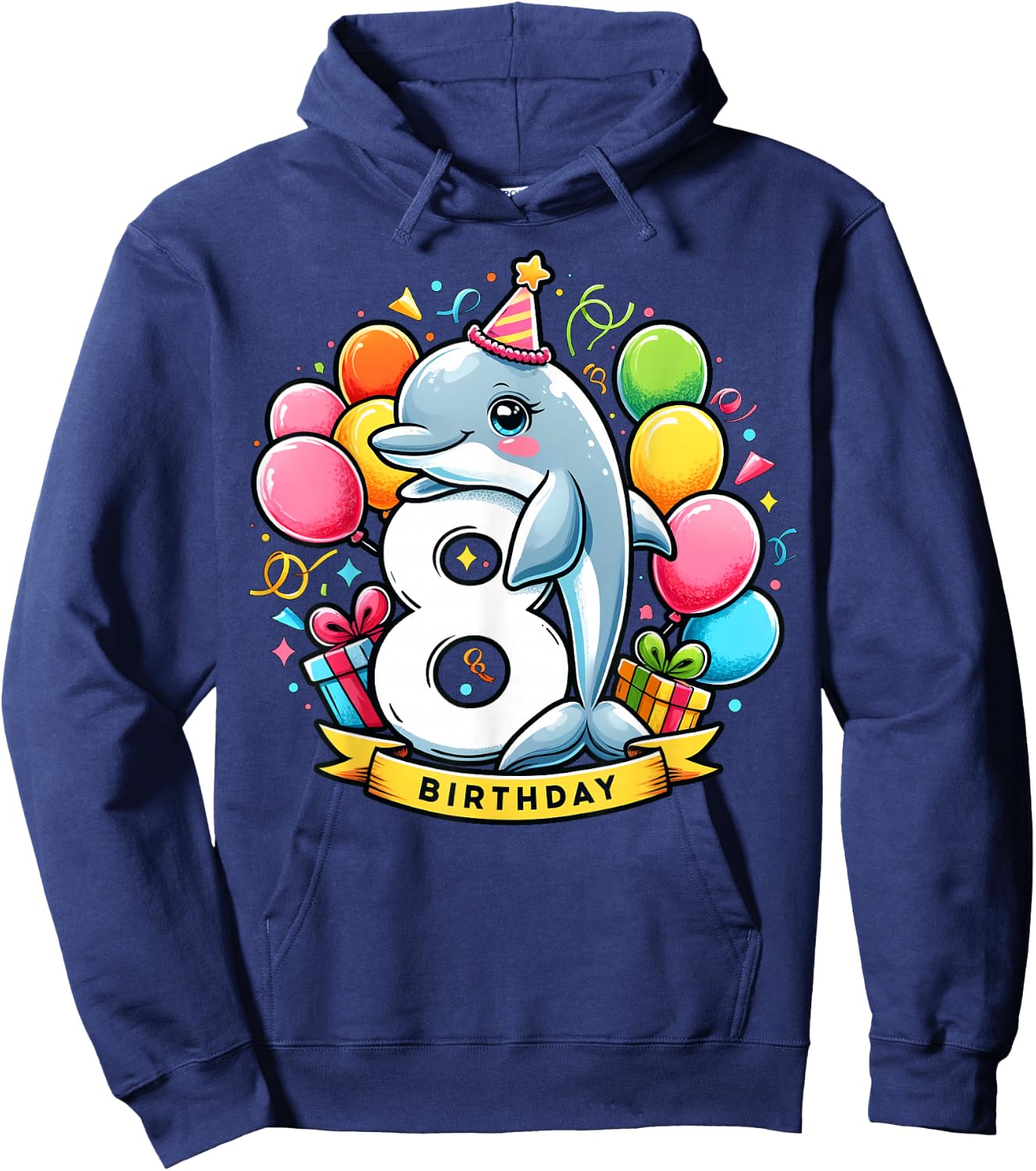 Dolphin 8th birthday boy girl 8 years old eight Dolphin Hoodie - Hoodie | Navy