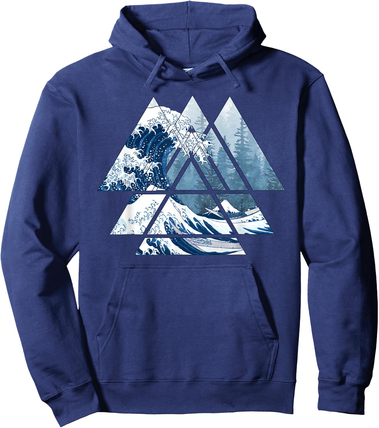 The Great Sacred Geometry Triangles - Misty Forest Wave Hoodie - Hoodie | Navy