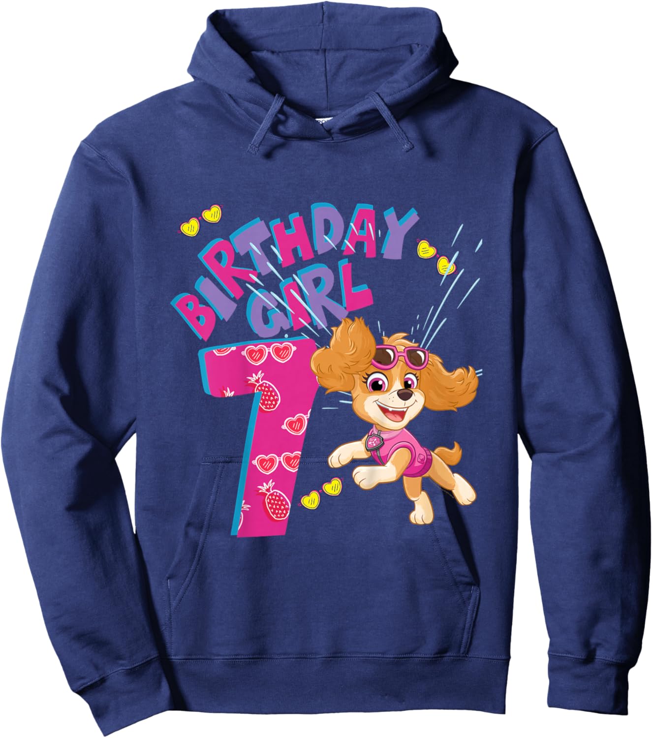 Official Paw Patrol Skye Jumping Birthday Girl Age 7 Hoodie - Hoodie | Navy