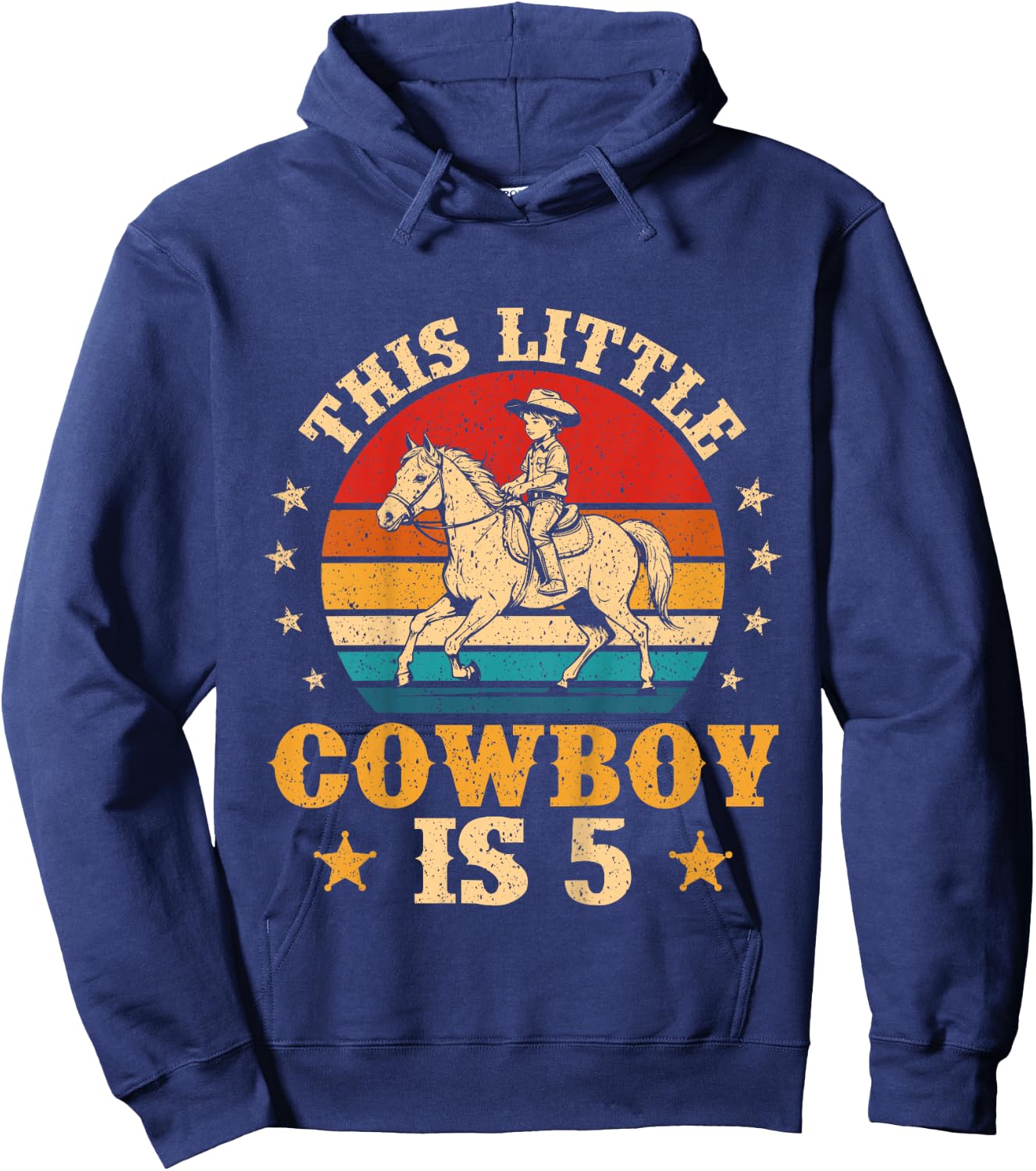Kids 5th Birthday Cowboy 5 Year Old Boy Western Rodeo Horse Rider Hoodie - Hoodie | Navy